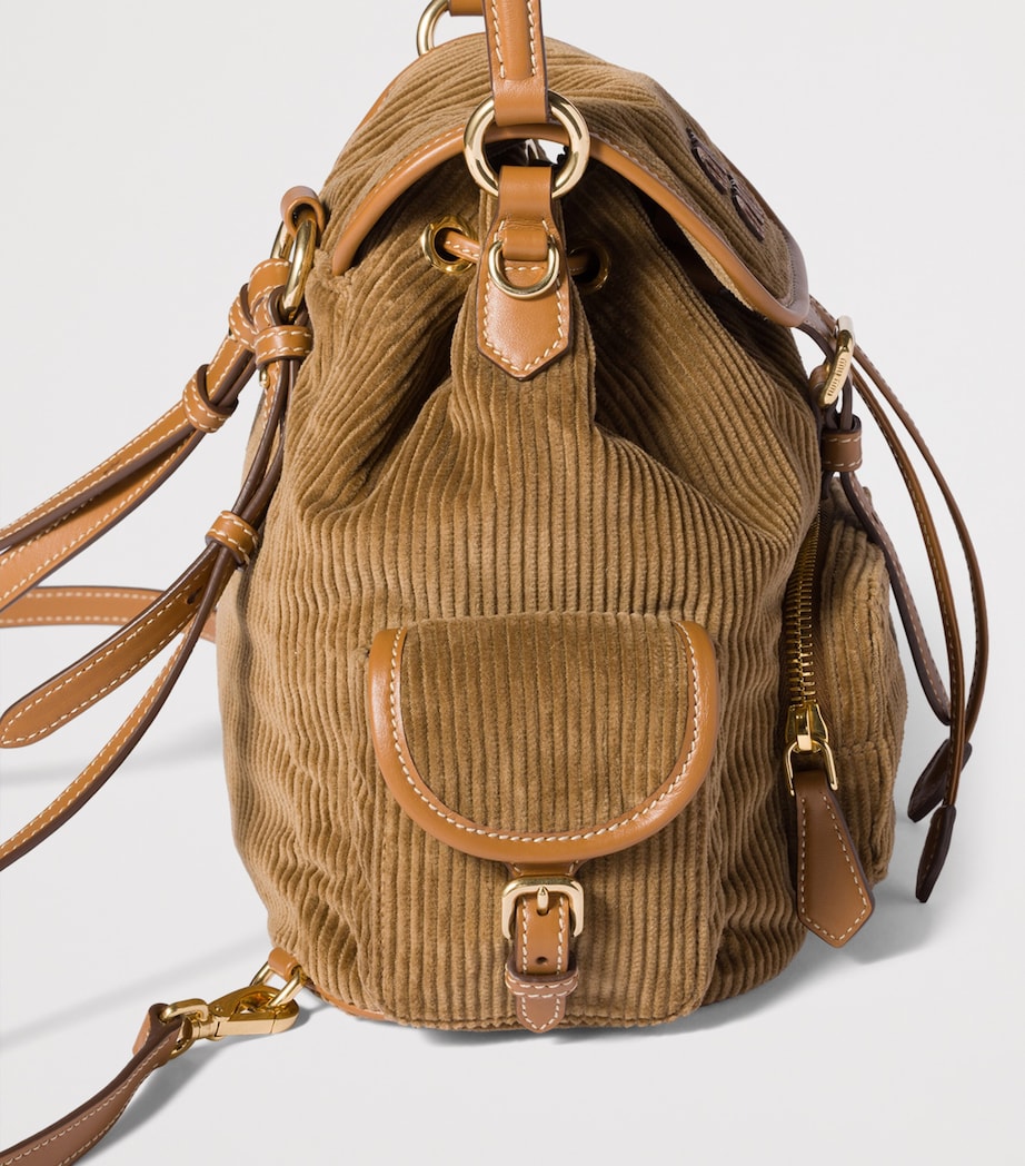 Medium Corduroy Leather-Trim Backpack F0401 Image 7