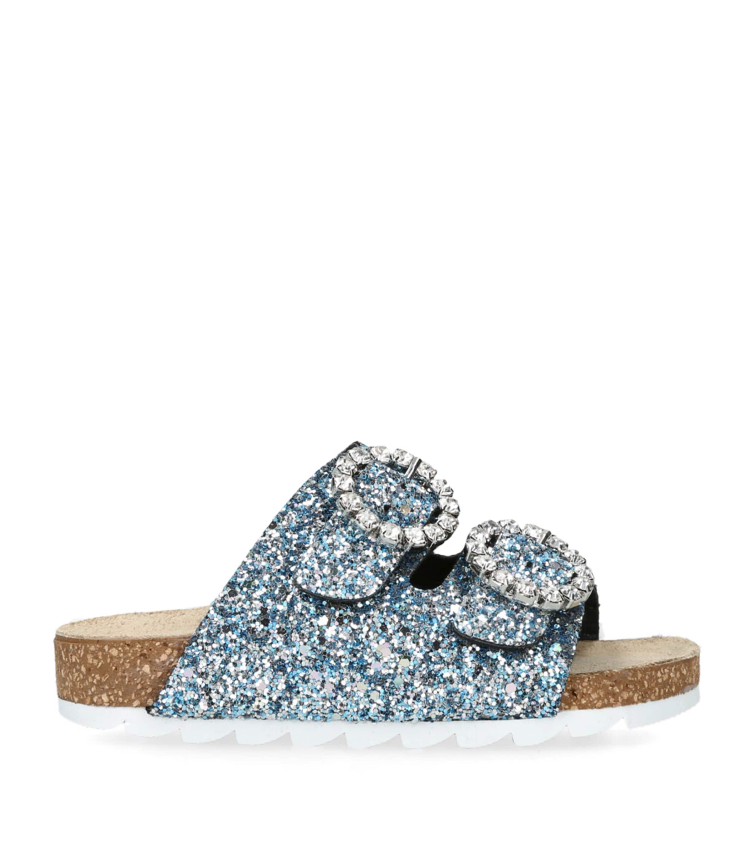 MONNALISA CRYSTAL-EMBELLISHED GLITTER SANDALS 