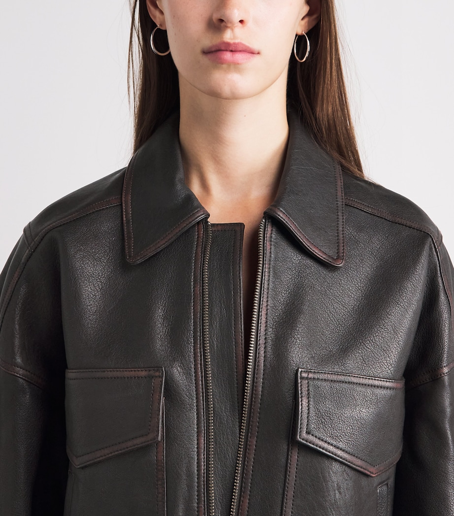 STAUD Womens Eugene Distressed Leather Jacket Dstb Distressed Brwn Image 3