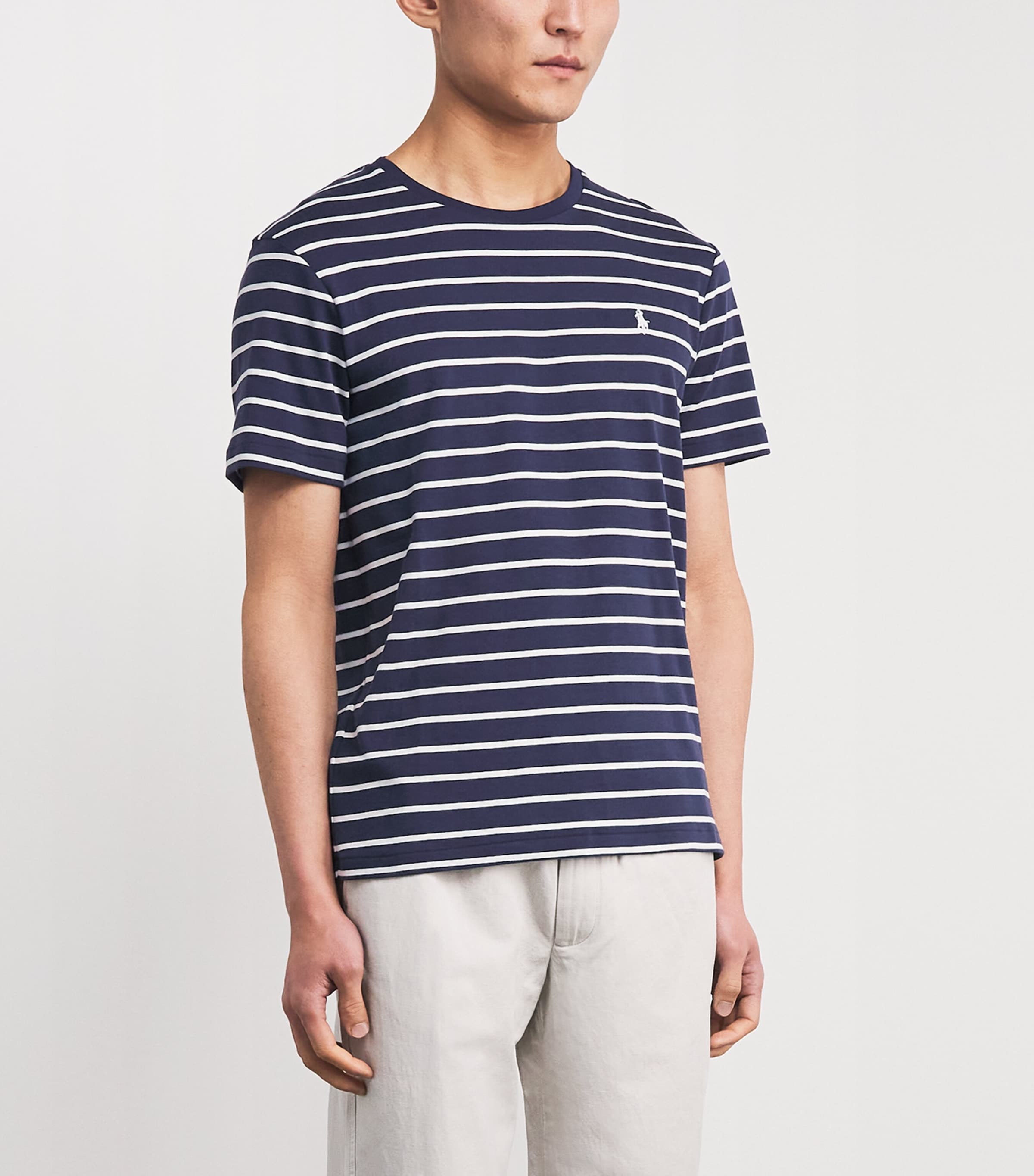 Cotton Stripe Polo Pony Slim T-Shirt REFINED NAVY/WHITE Image 3