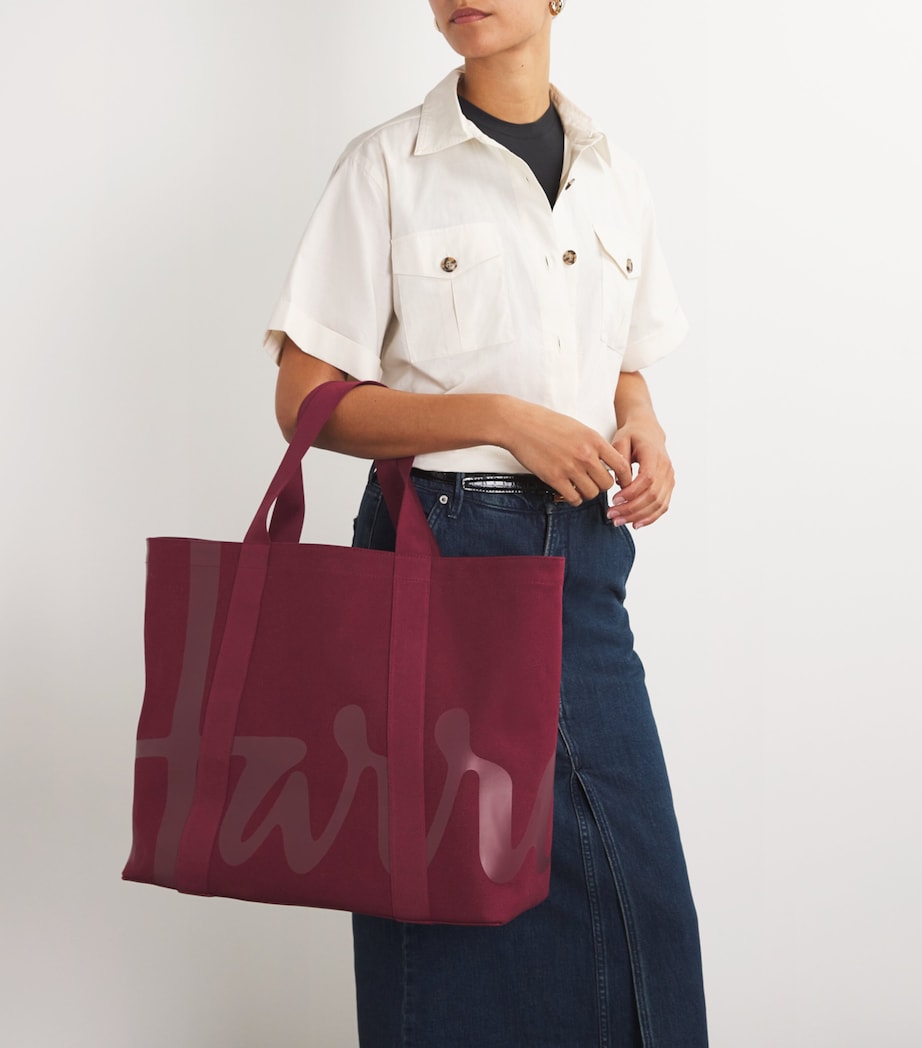 Harrods Large Cotton Logo Tote Bag Berry Image 4