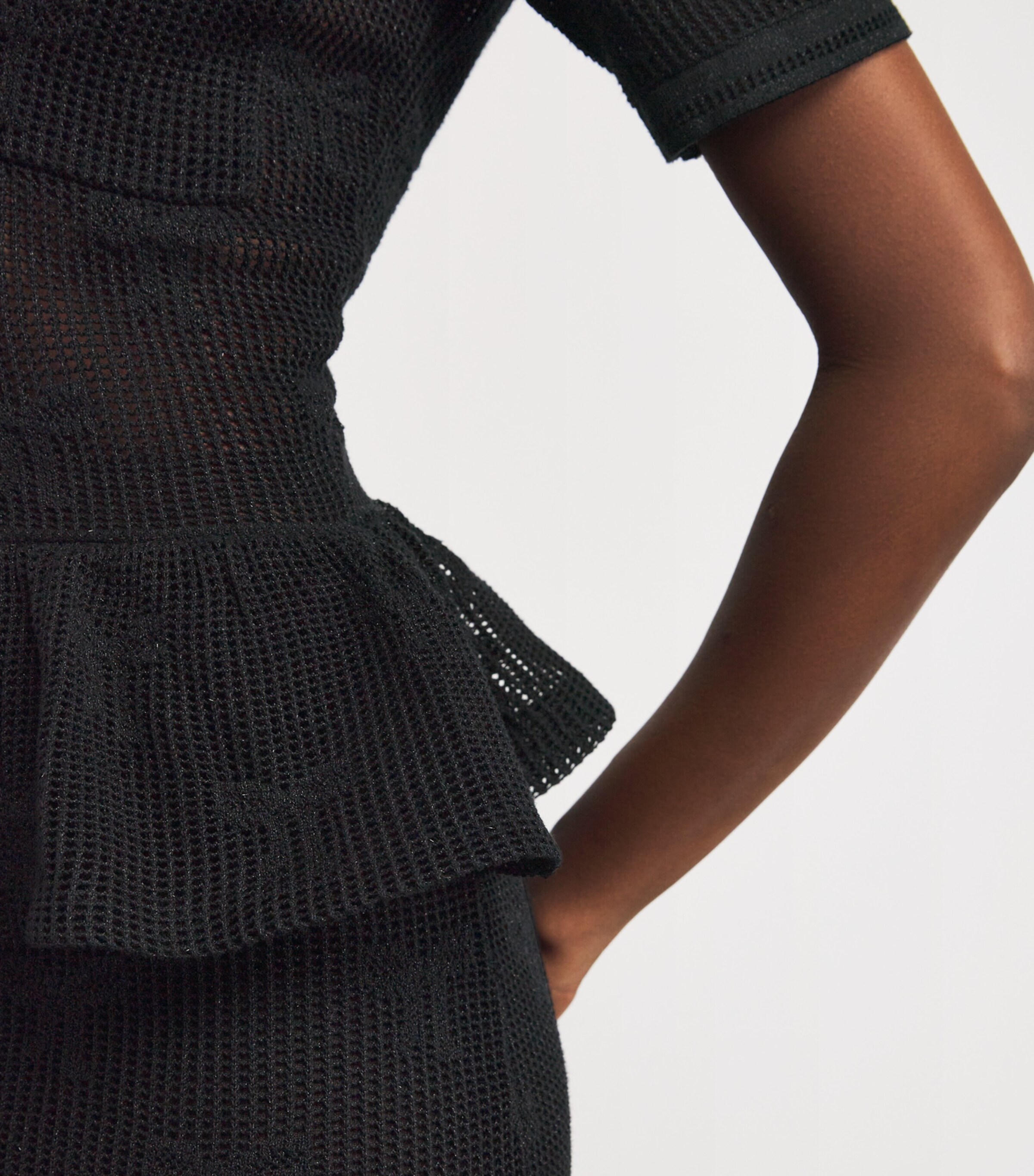 Crochet Peplum Midi Dress BLACK Image 6