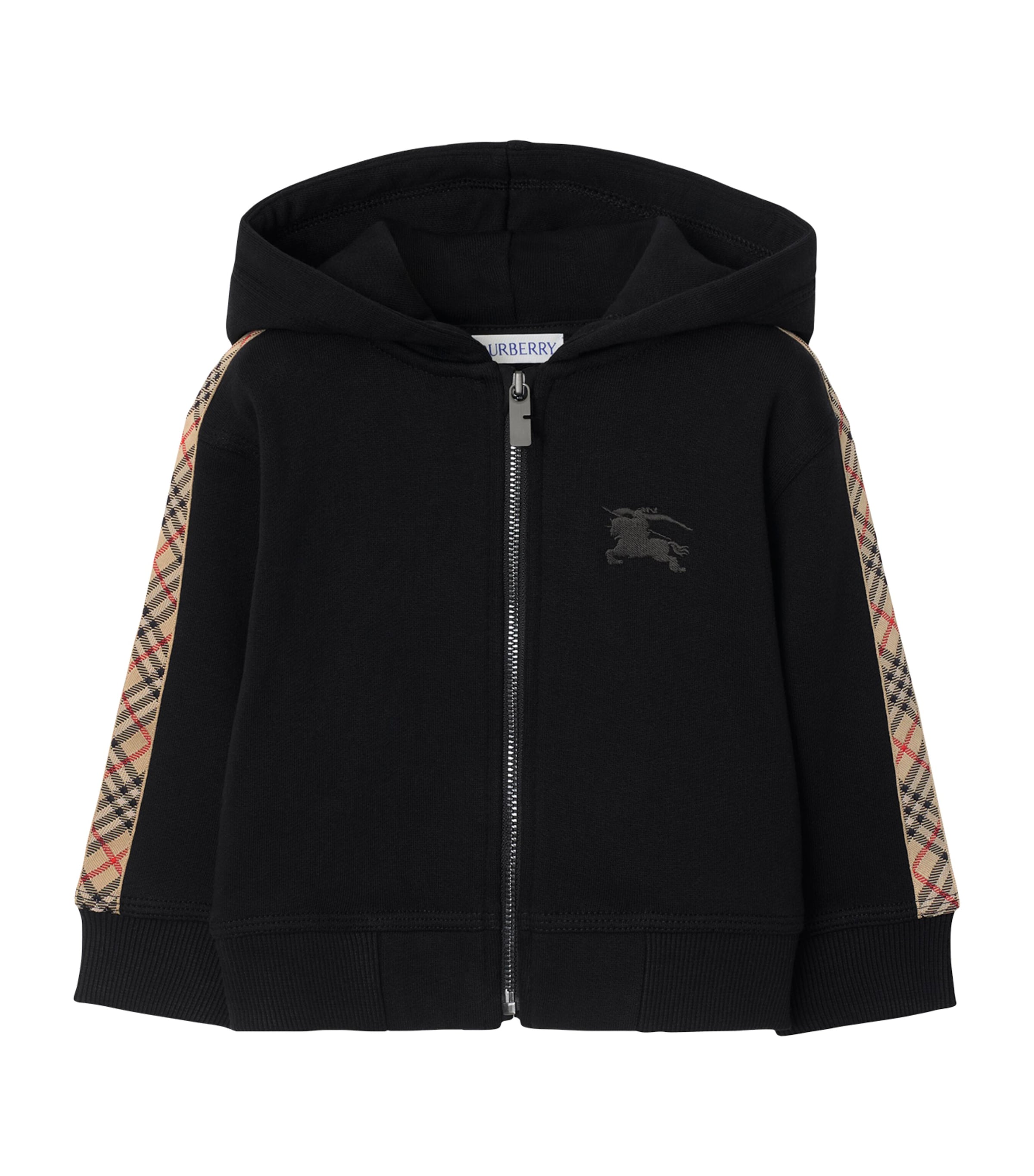 Burberry Clyde Check-print-panel Cotton-jersey Hoody 4-14 Years Black In Black