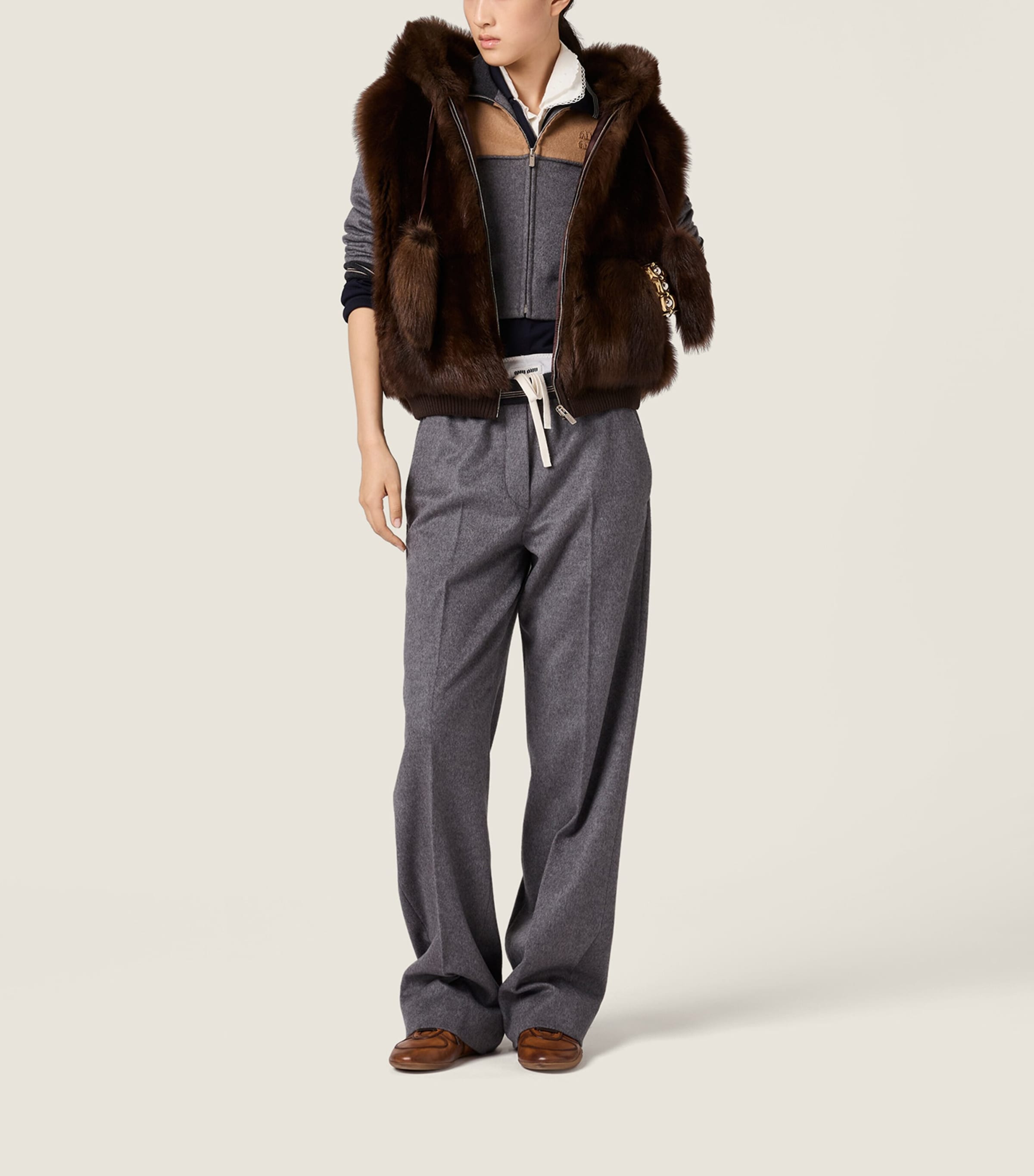 Miu Miu Womens Shearling Hooded Gilet Brown Image 2