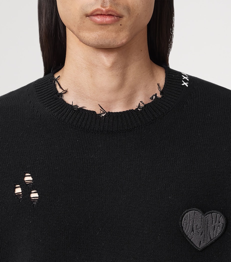 Cotton Distressed Theo Sweater BLACK Image 7