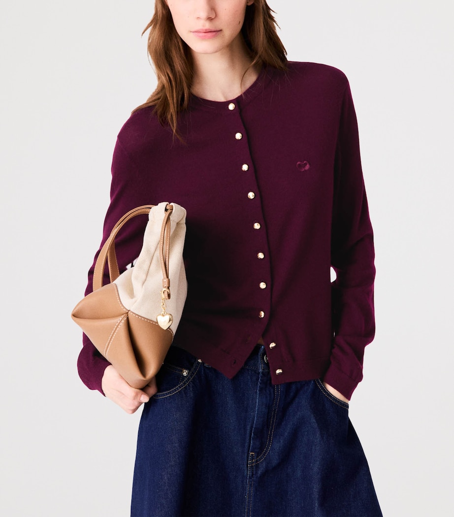 Maje Womens Wool Embroidered-Logo Cardigan Eggplant Image 5