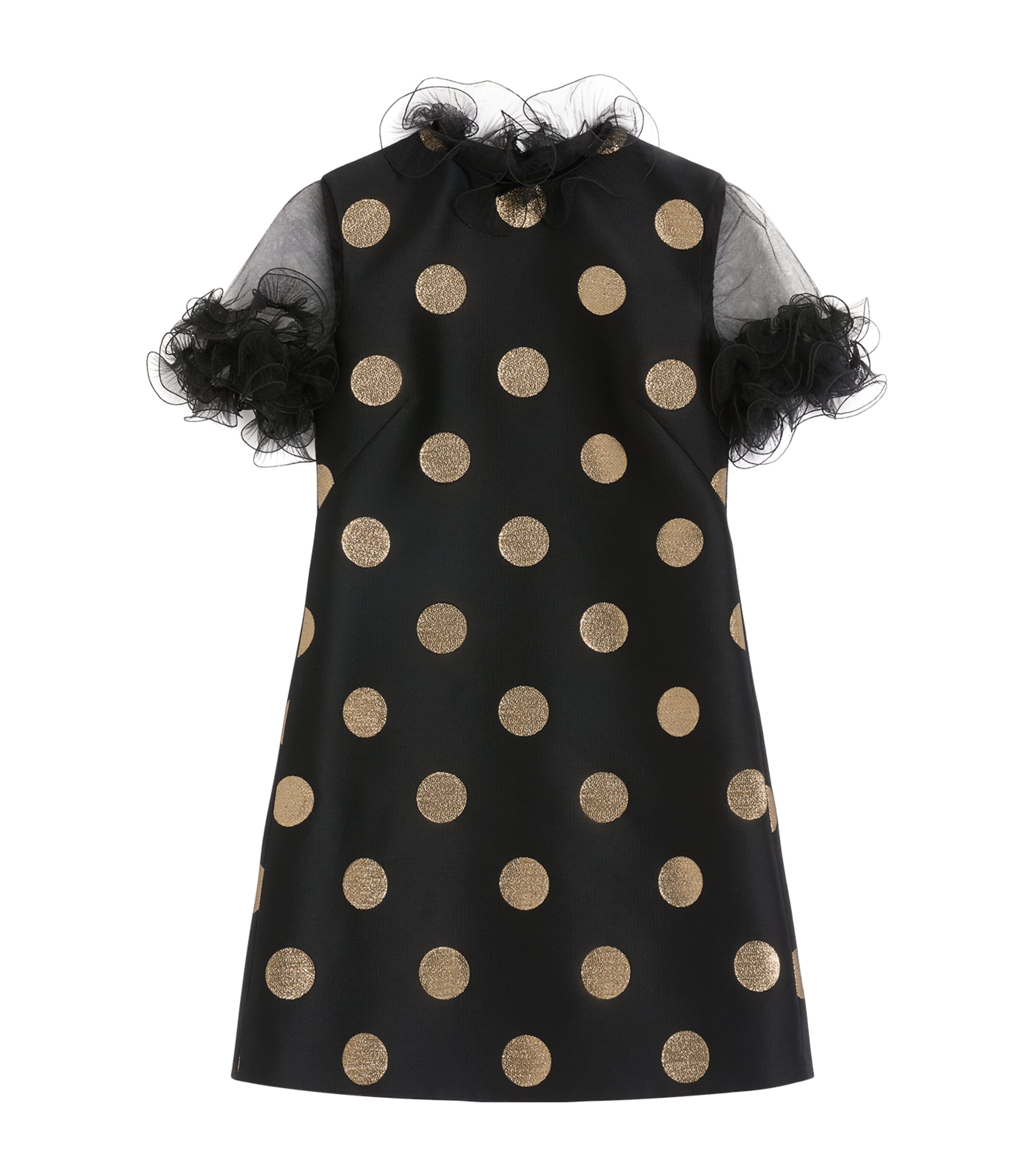 Valentino Metallic Polka Dot Sheer Ruffle Mini Dress In Black