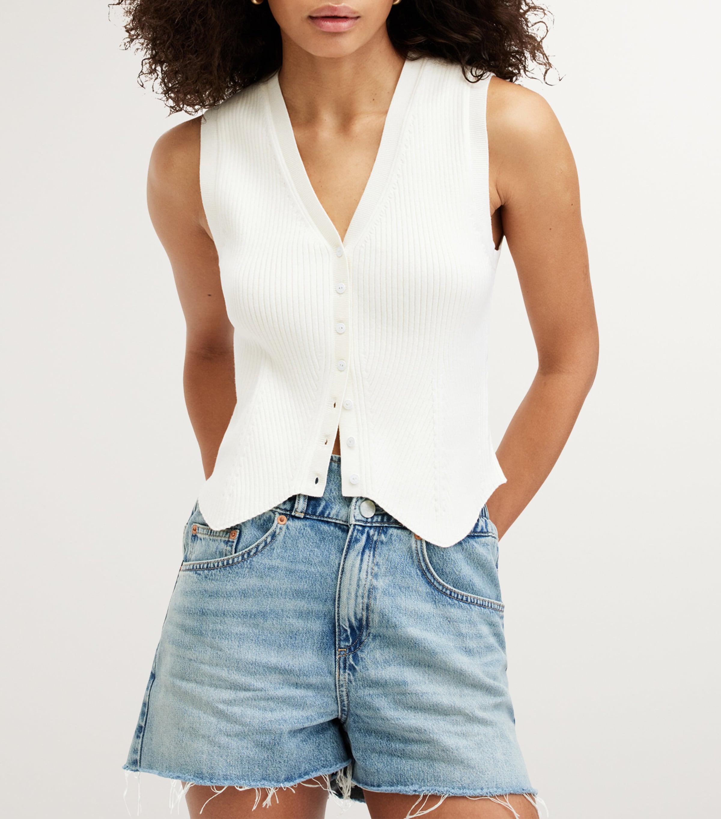 AllSaints Womens Knitted Cruz Waistcoat Chalk White Image 3