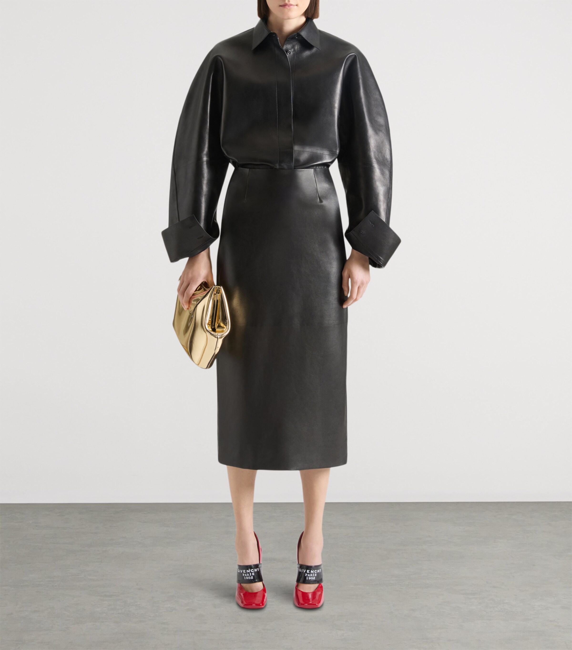 Givenchy Womens Cocoon Leather Shirt Black Image 2