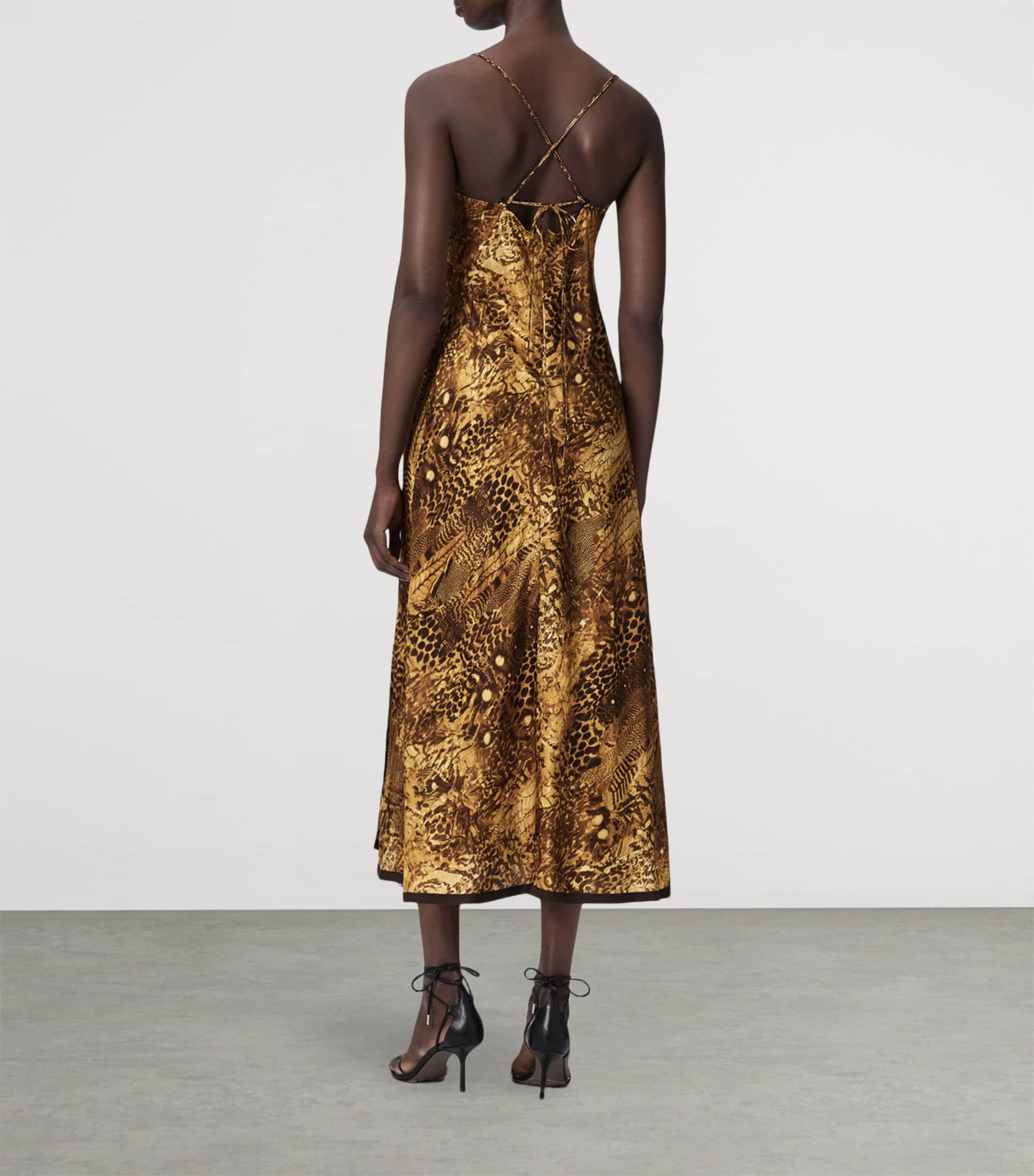 AllSaints Womens Animal Print Claire Midi Dress Blixa Gold Image 4
