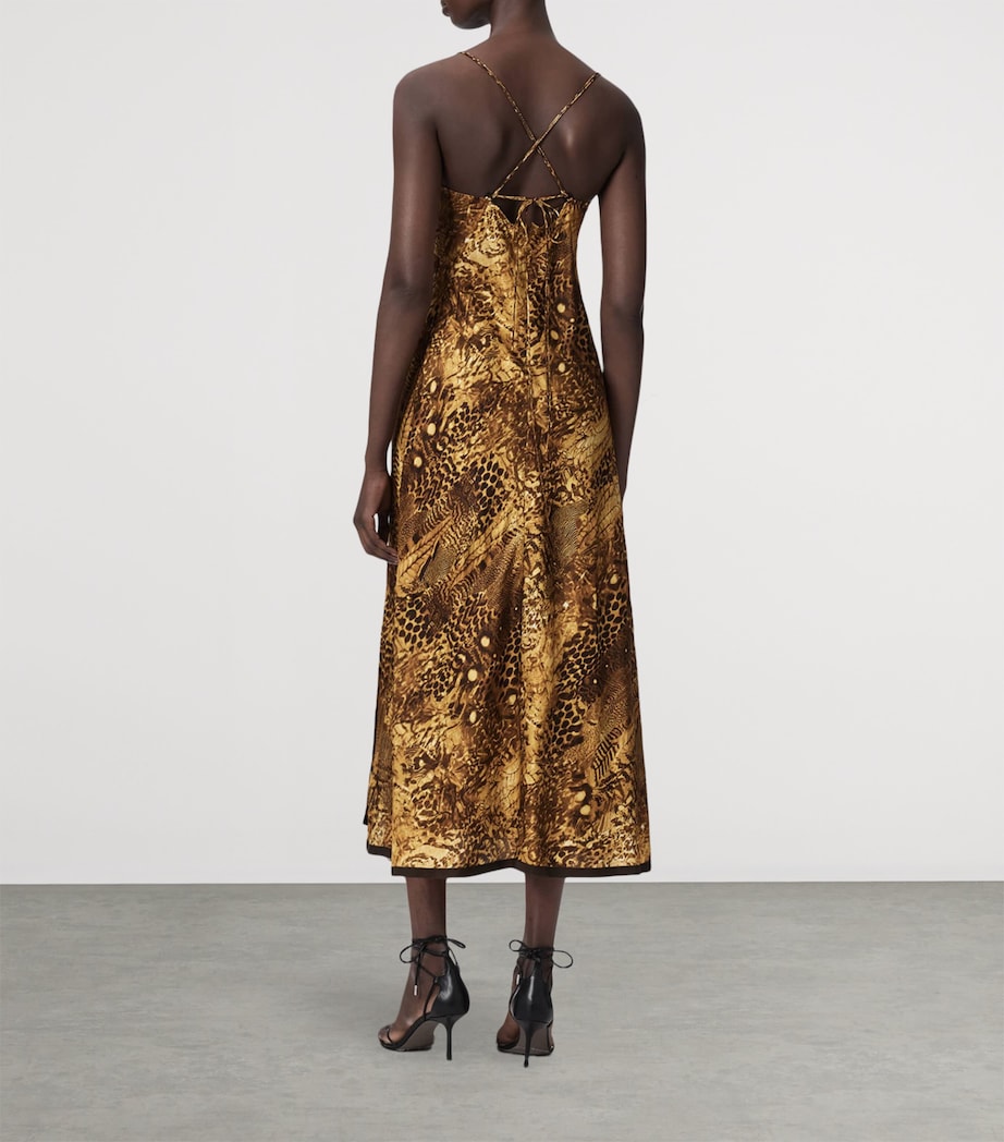 AllSaints Womens Animal Print Claire Midi Dress Blixa Gold Image 4