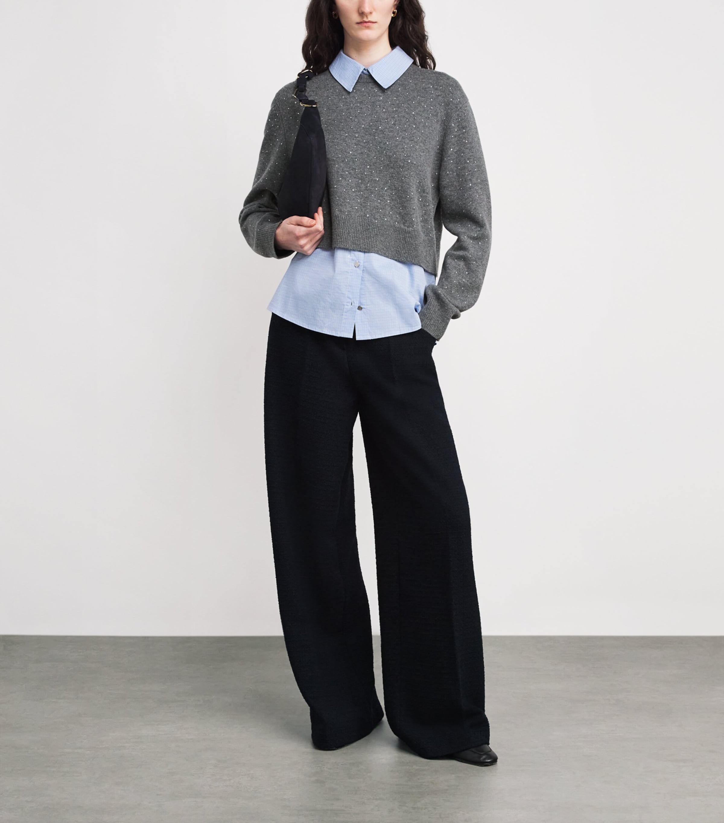 Wool-Blend 2-In-1 Sweater and Shirt GREY Image 2