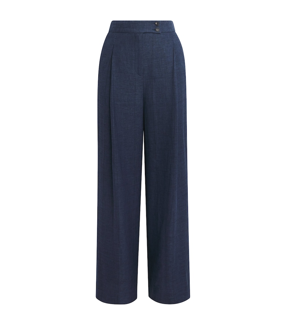 Eleventy Womens Linen-Wool-Silk-Blend Pleated Trousers Blu Image 1