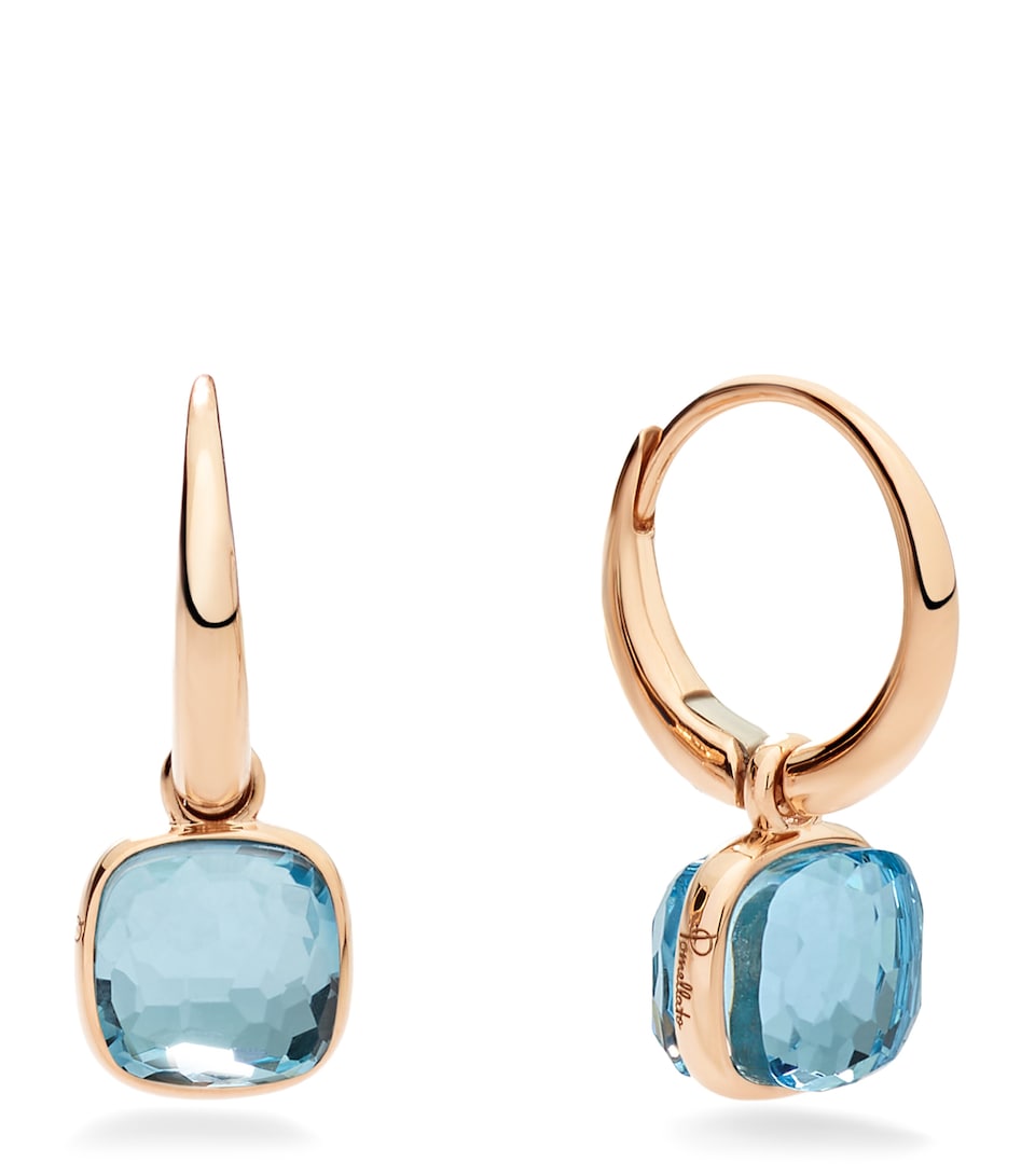 Pomellato Rose Gold and Blue Topaz Nudo Earrings
