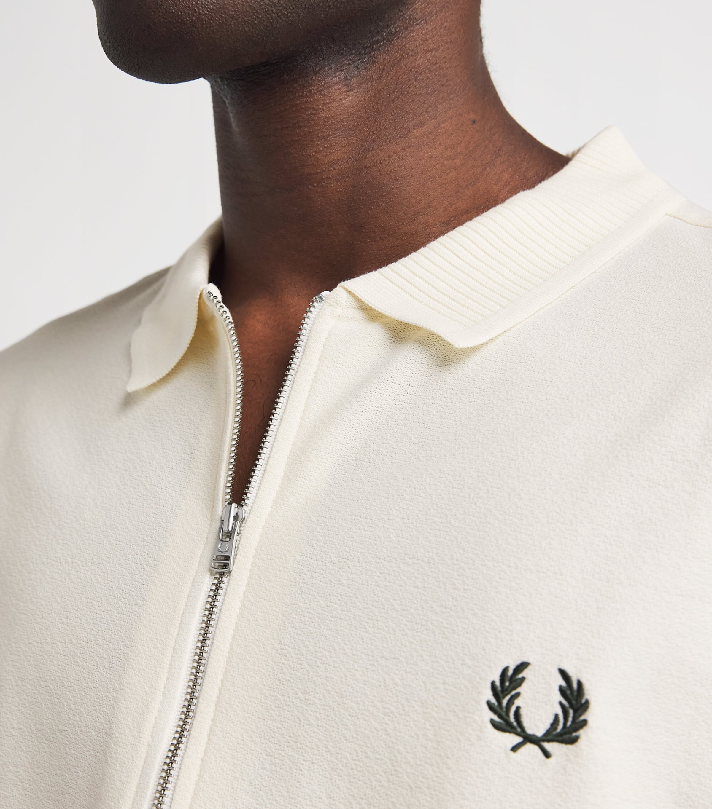 Fred Perry Mens Cotton Crepe Piqué Polo Shirt Ecru Image 3