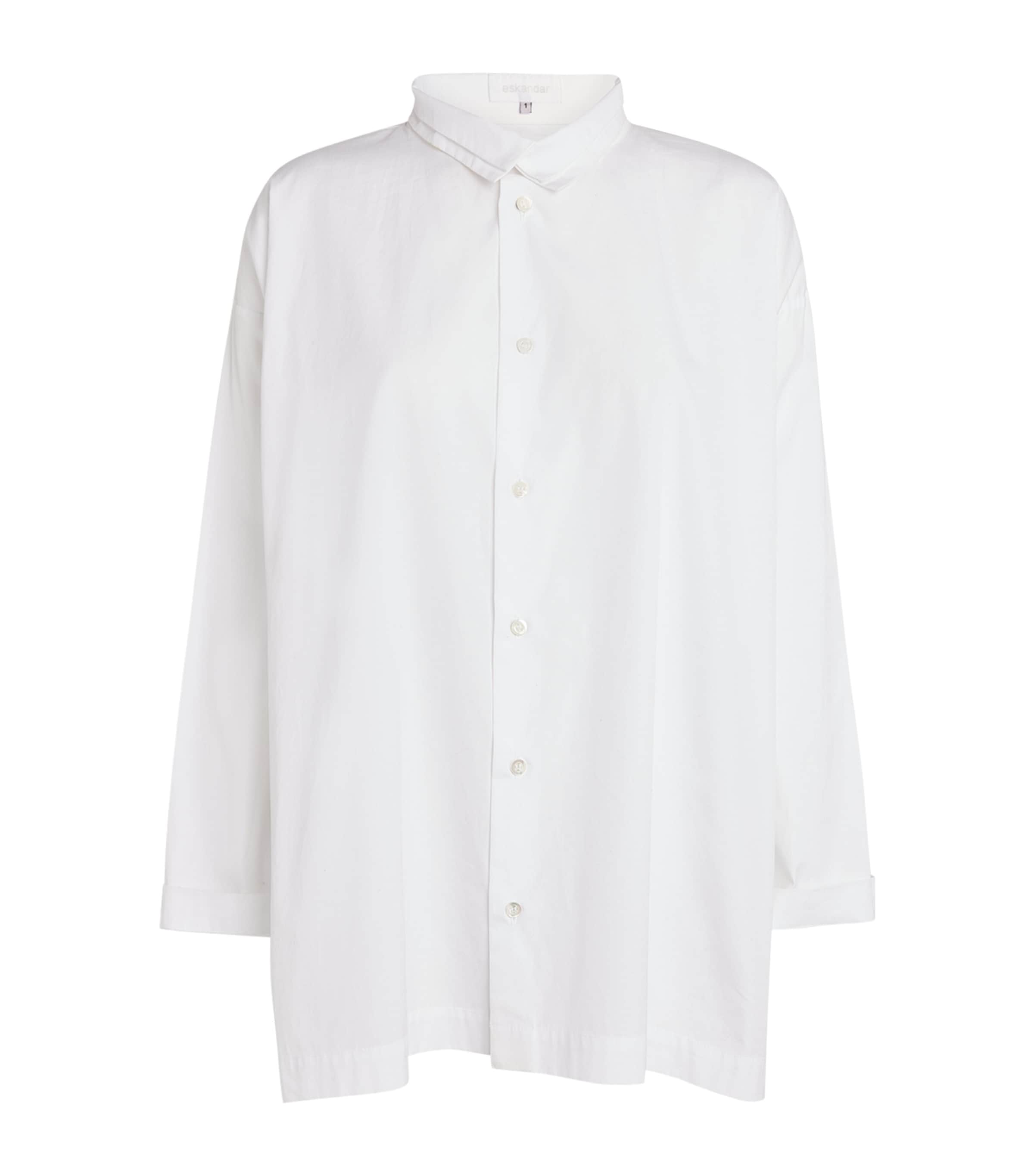 Eskandar A-line Stand-collar Shirt In White