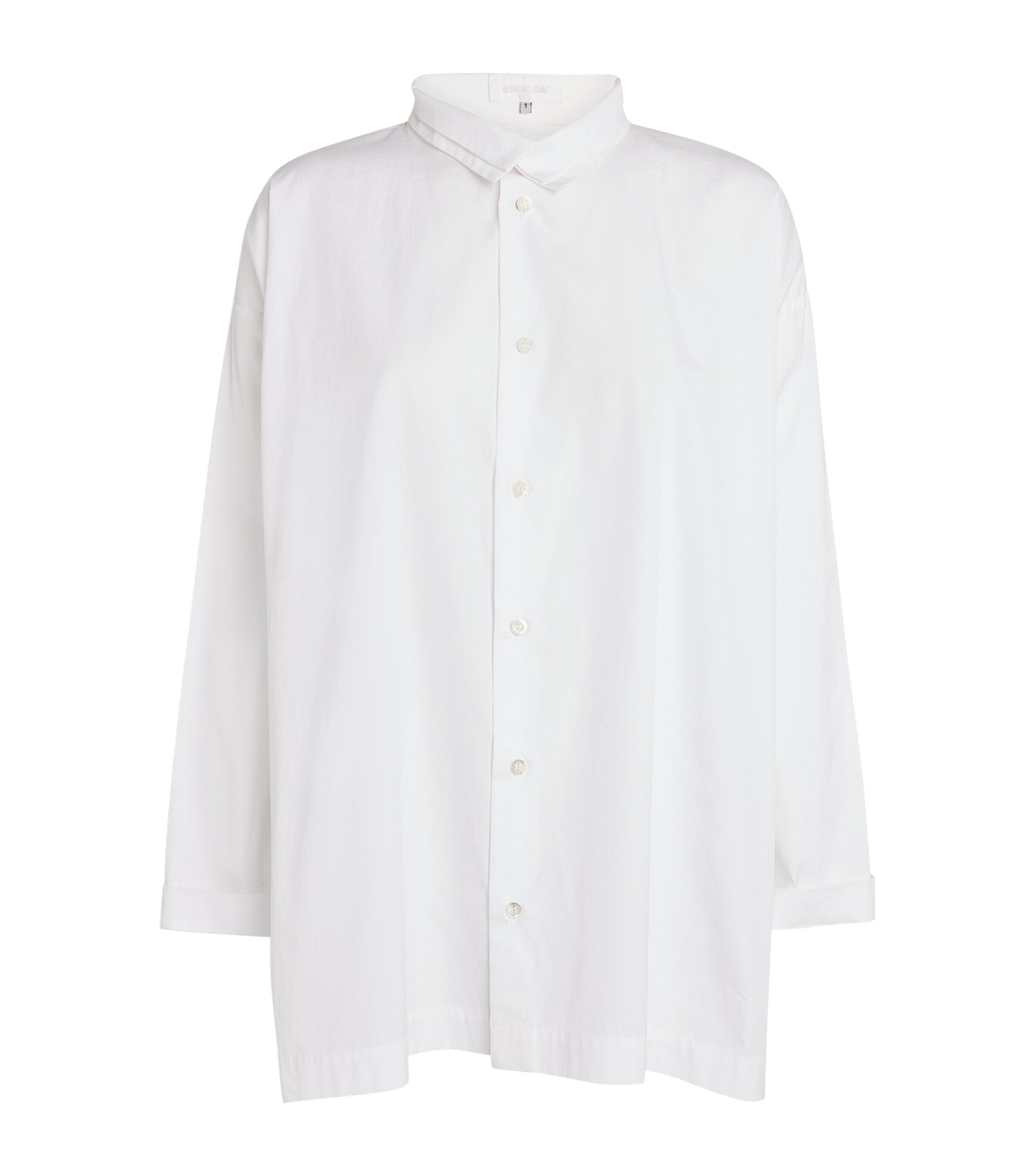 Eskandar A-Line Stand-Collar Shirt | Women Clothing | Tops | Workwear | Designers | Eskandar | Shirts & Blouses