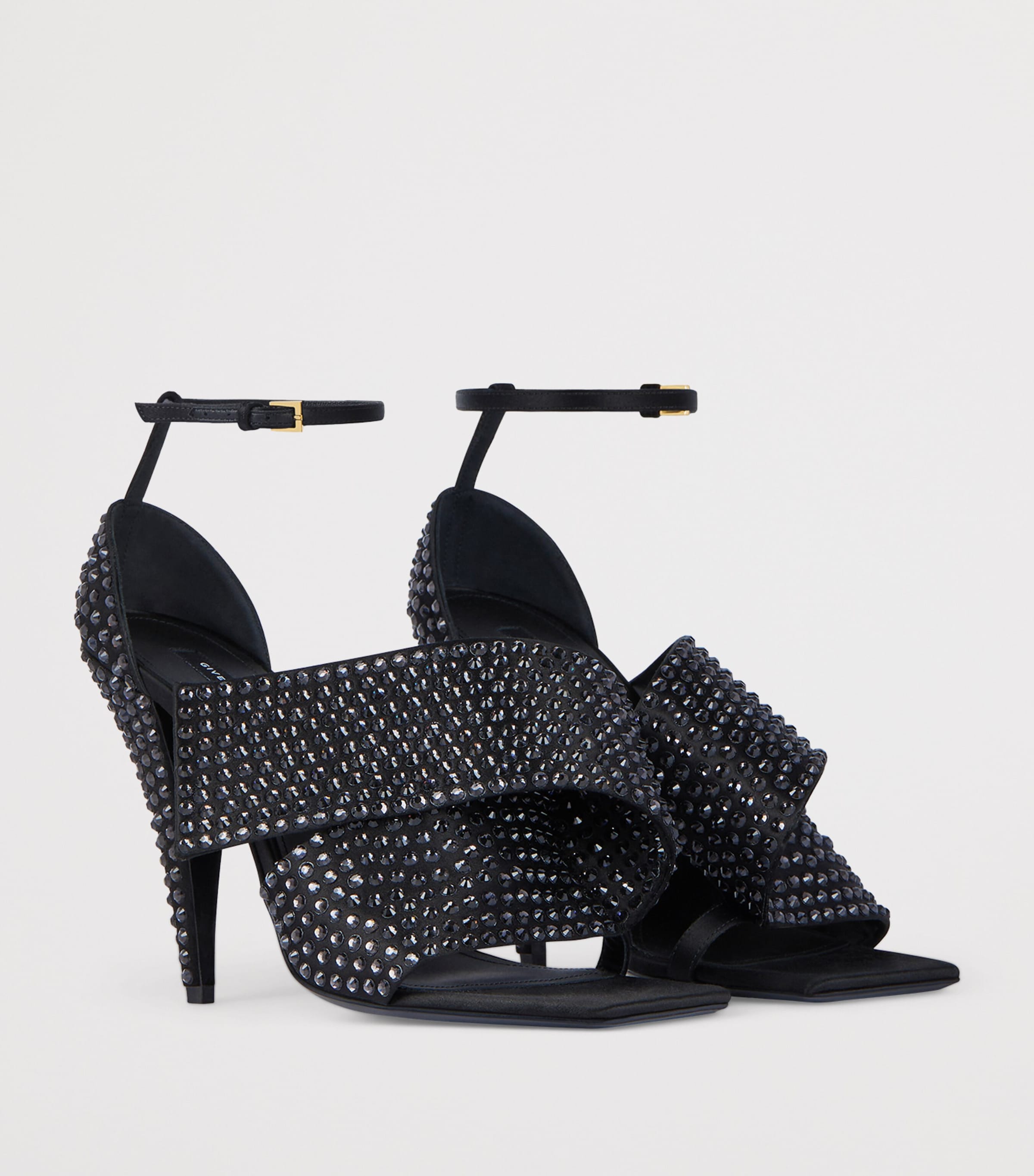 Studded Twisted Ribbon Heeled Sandals 95 BLACK Image 2