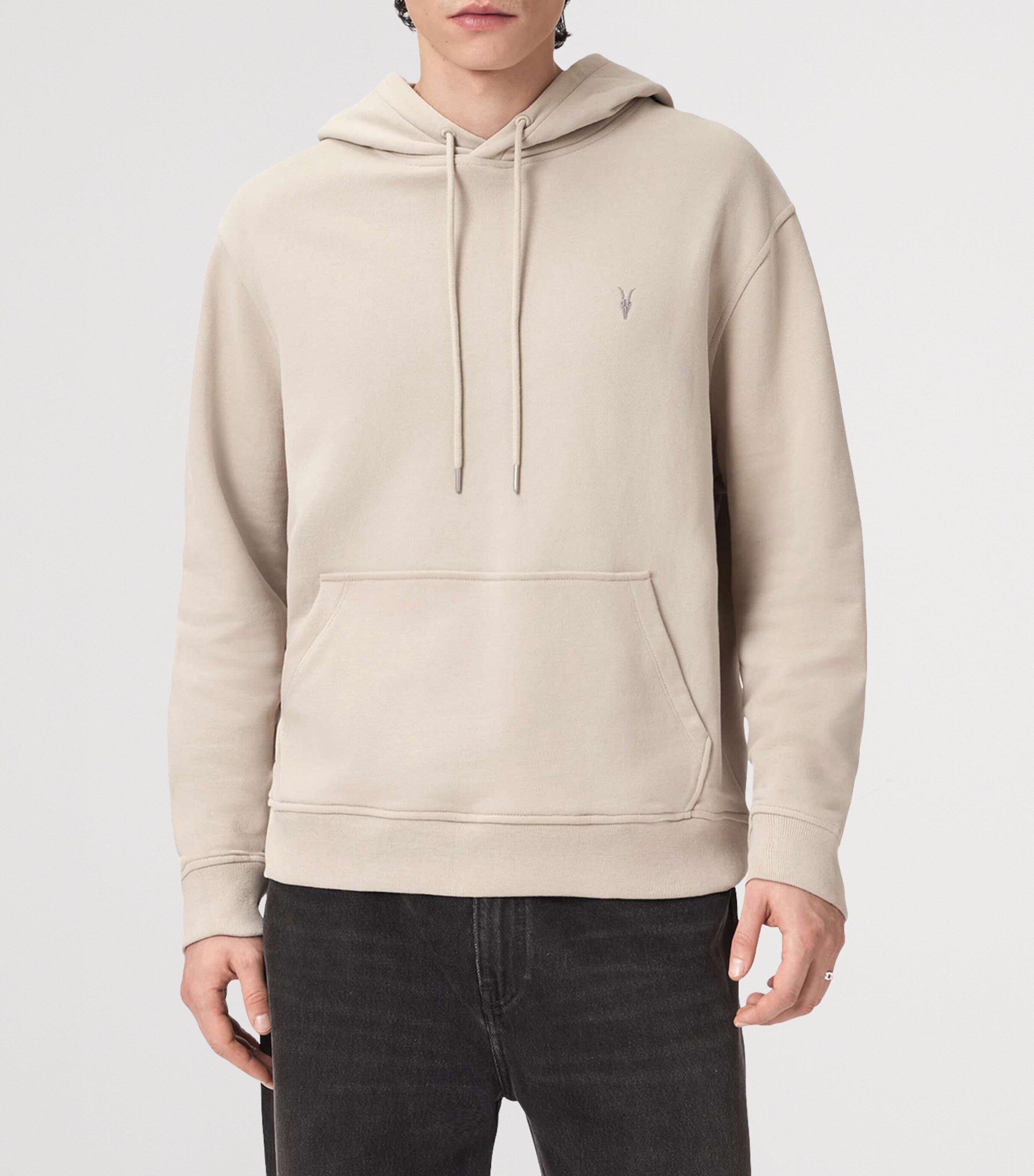 AllSaints Mens Organic-Recycled Cotton Asher Hoodie Sandstone Brown Image 3