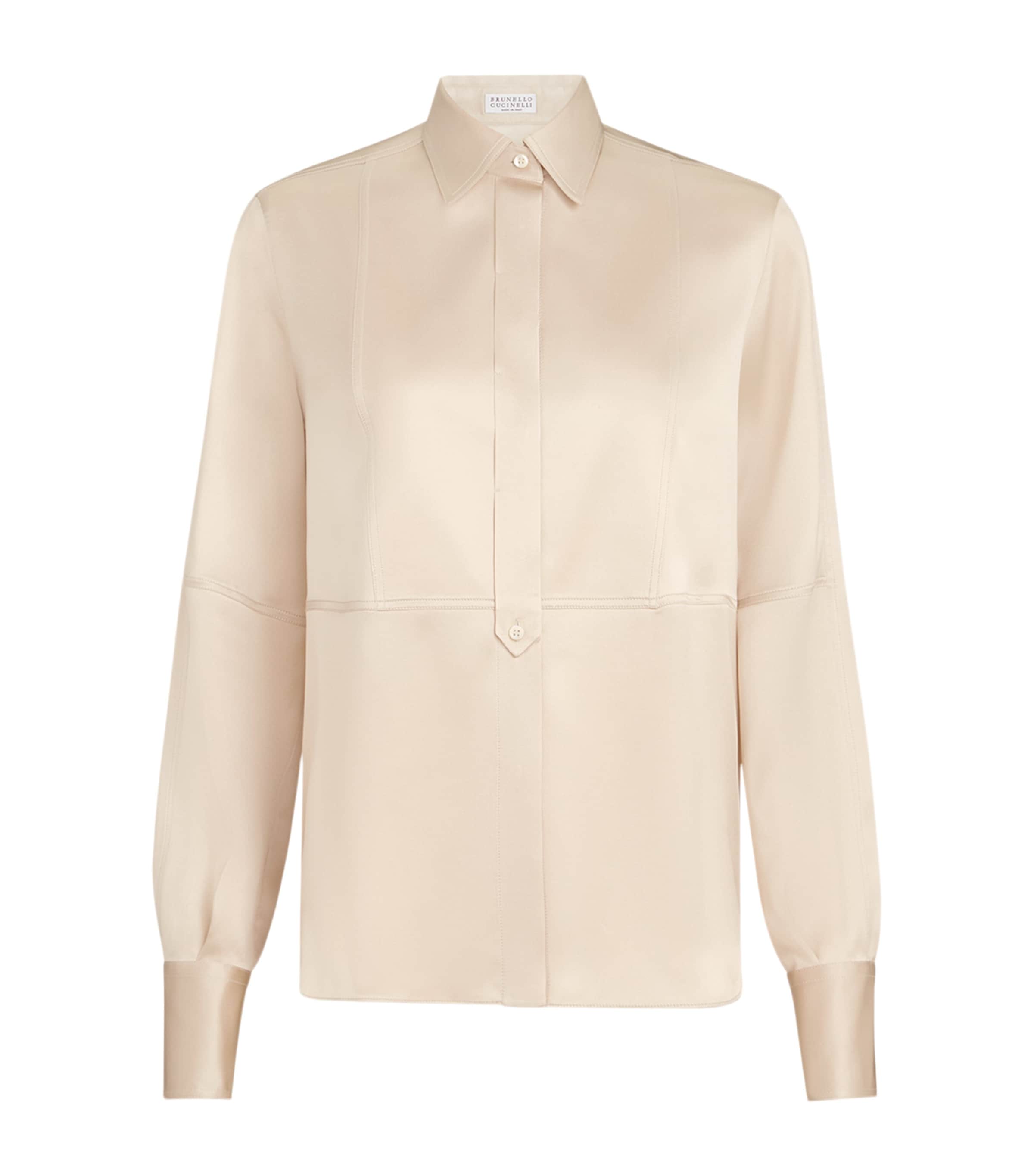 Brunello Cucinelli Womens Stretch-Silk Satin Shirt Image 1
