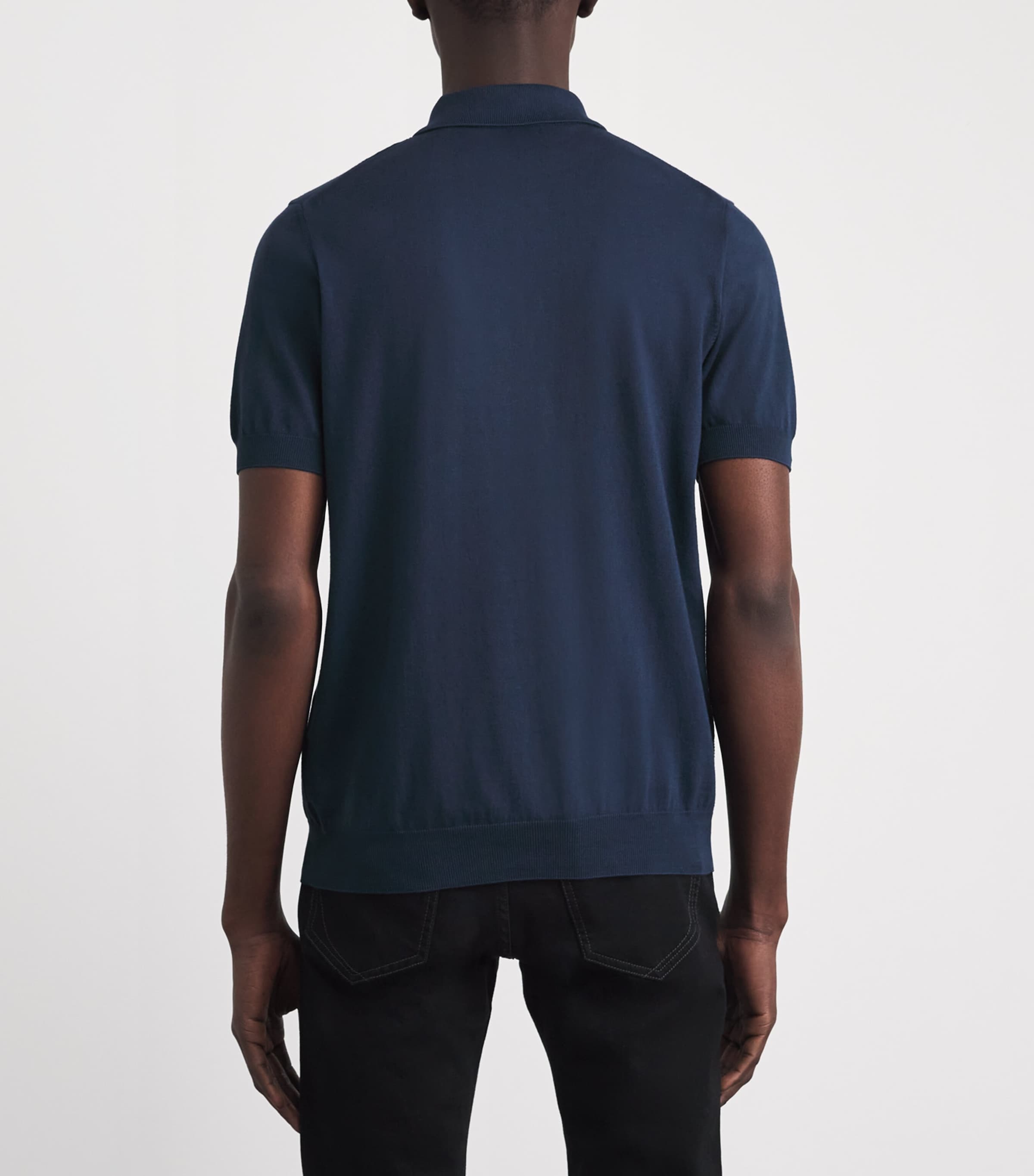 Corneliani Mens Zip-Detail Knitted Polo Shirt China Blue Image 5