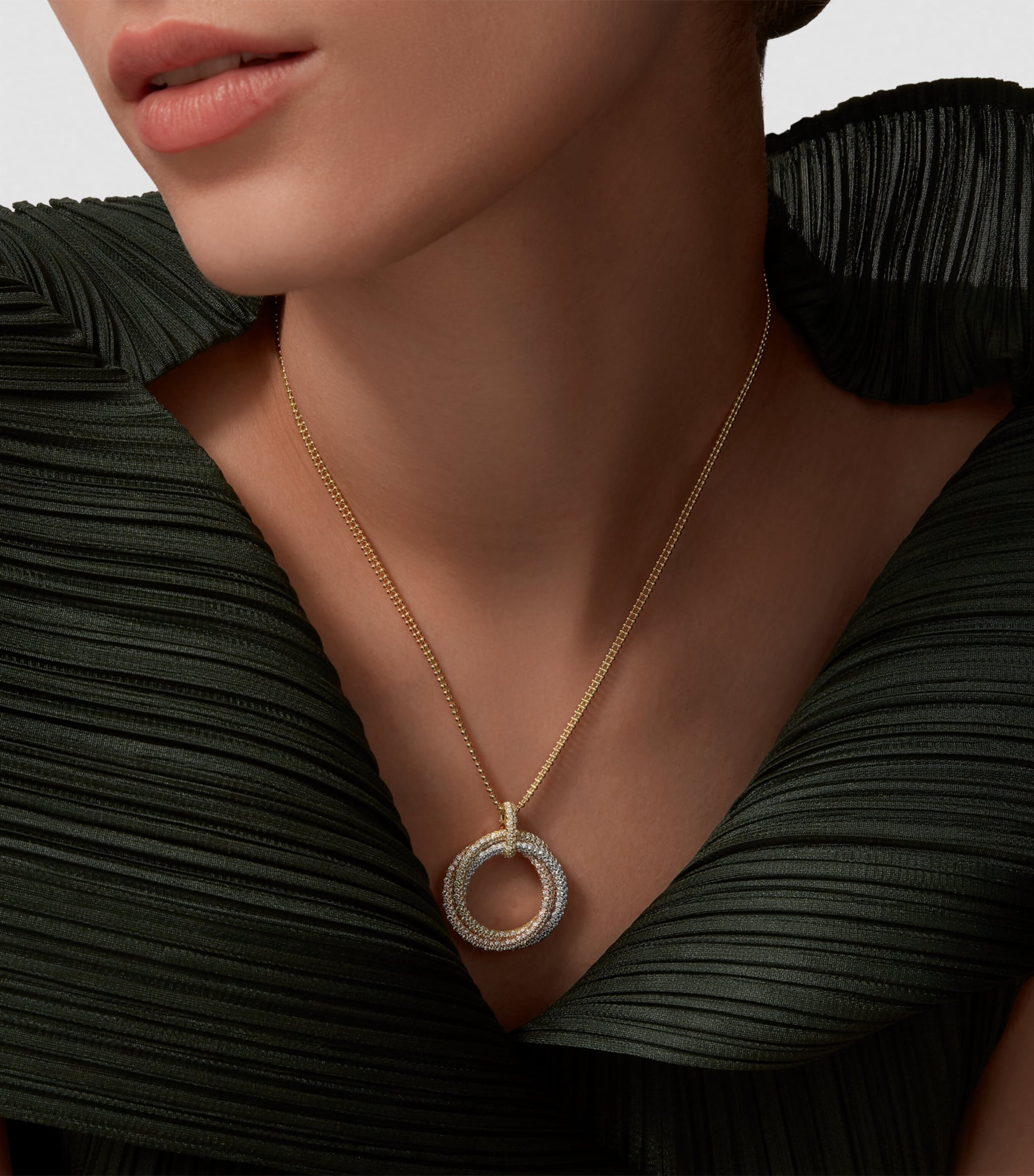 Mixed Gold and Diamond Trinity Necklace MIXED GOLD Image 2