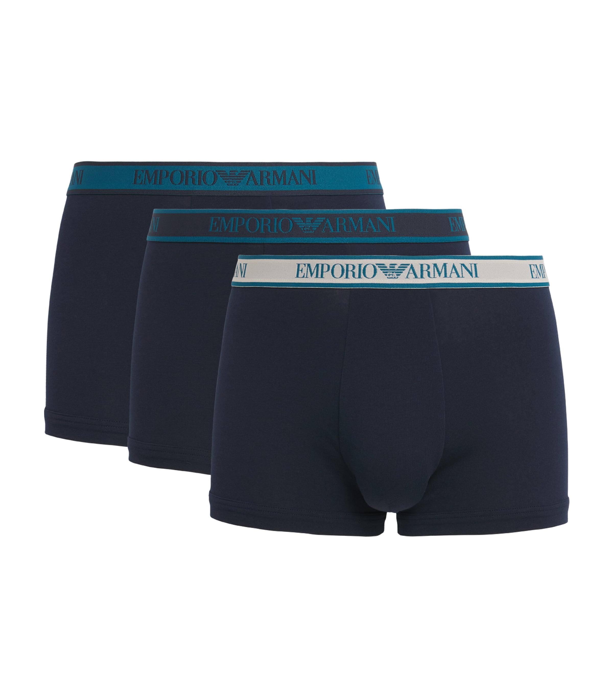 Emporio Armani Mens Stretch-Cotton Logo Trunks (Pack of 3) Blu/blu/b Image 1