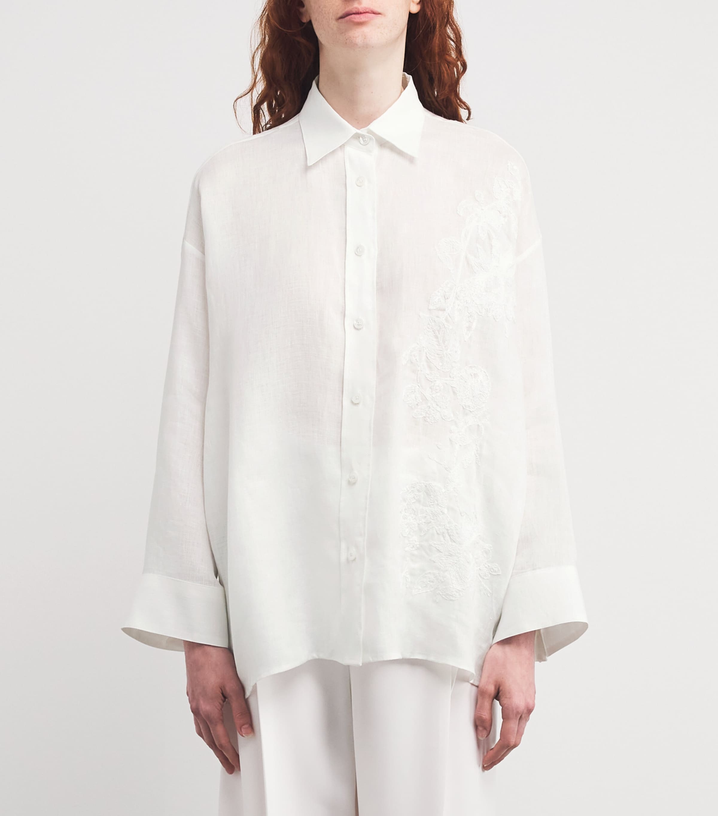 Eleventy Womens Linen Embroidered Shirt Bianco Image 3