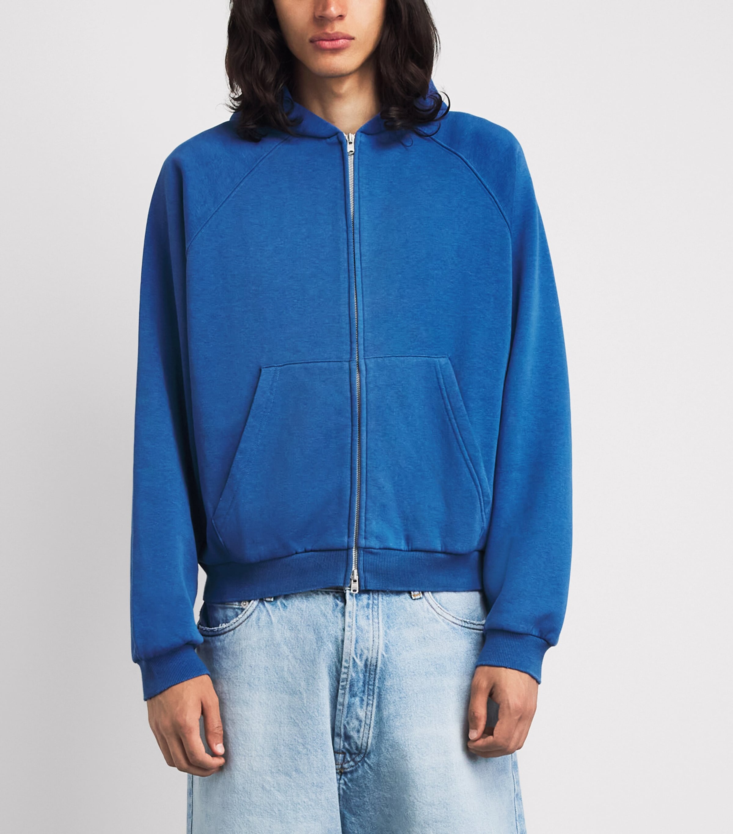 Cole Buxton Mens Zip-Up Cropped Hoodie Blue Image 4