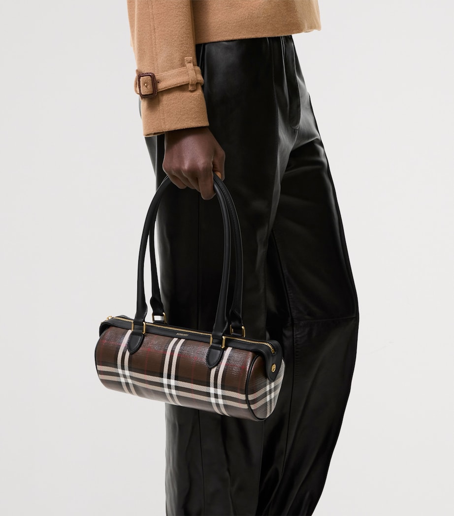 Burberry Mini Check Barrel Bag Chocolate Brown Image 3