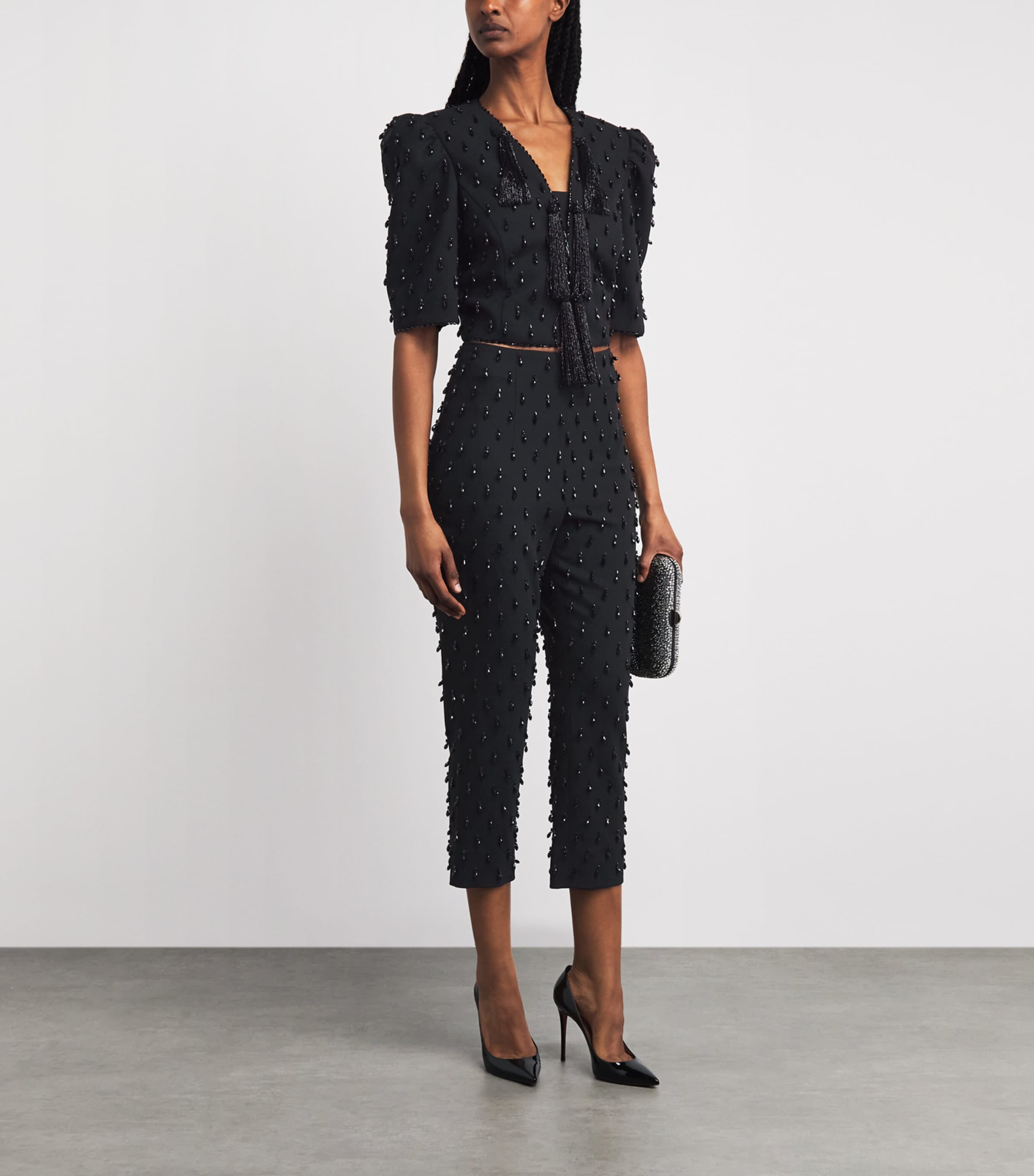 Carolina Herrera Womens Tassel-Embellished Cropped Jacket Black Image 2