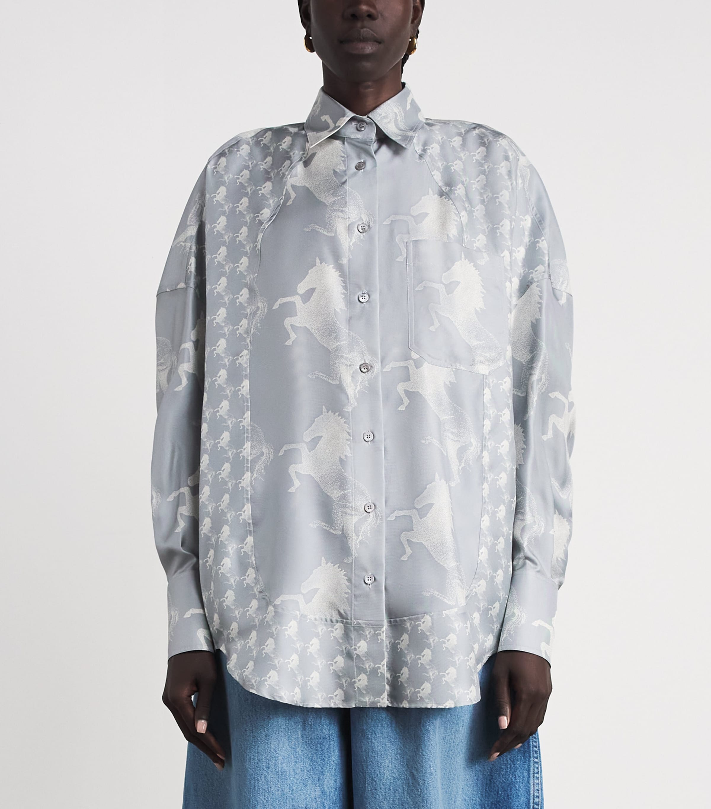 Stella McCartney Womens Silk Unicorn Shirt Blue/cream Image 4