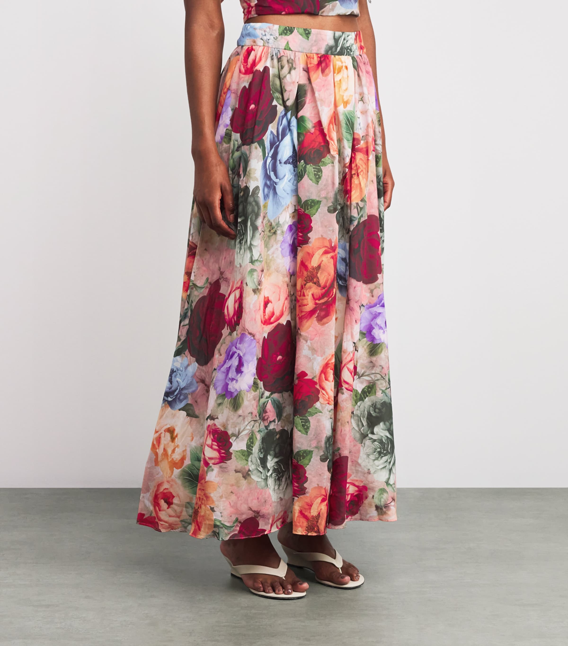 Alice+Olivia Womens Cotton-Silk Floral Nilda Maxi Skirt Storm Floral Sm Image 3