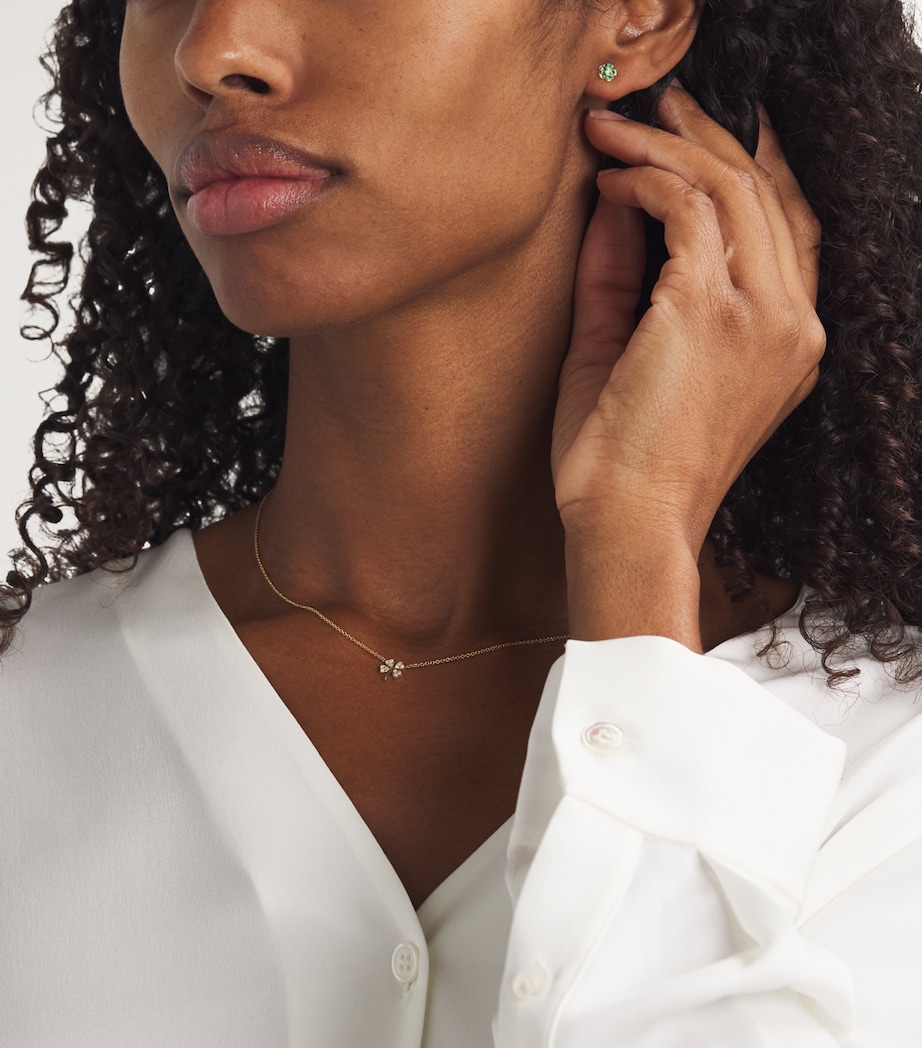 Mini Yellow Gold, Diamond and Emerald Edith Flower Earrings YELLOW GOLD Image 5