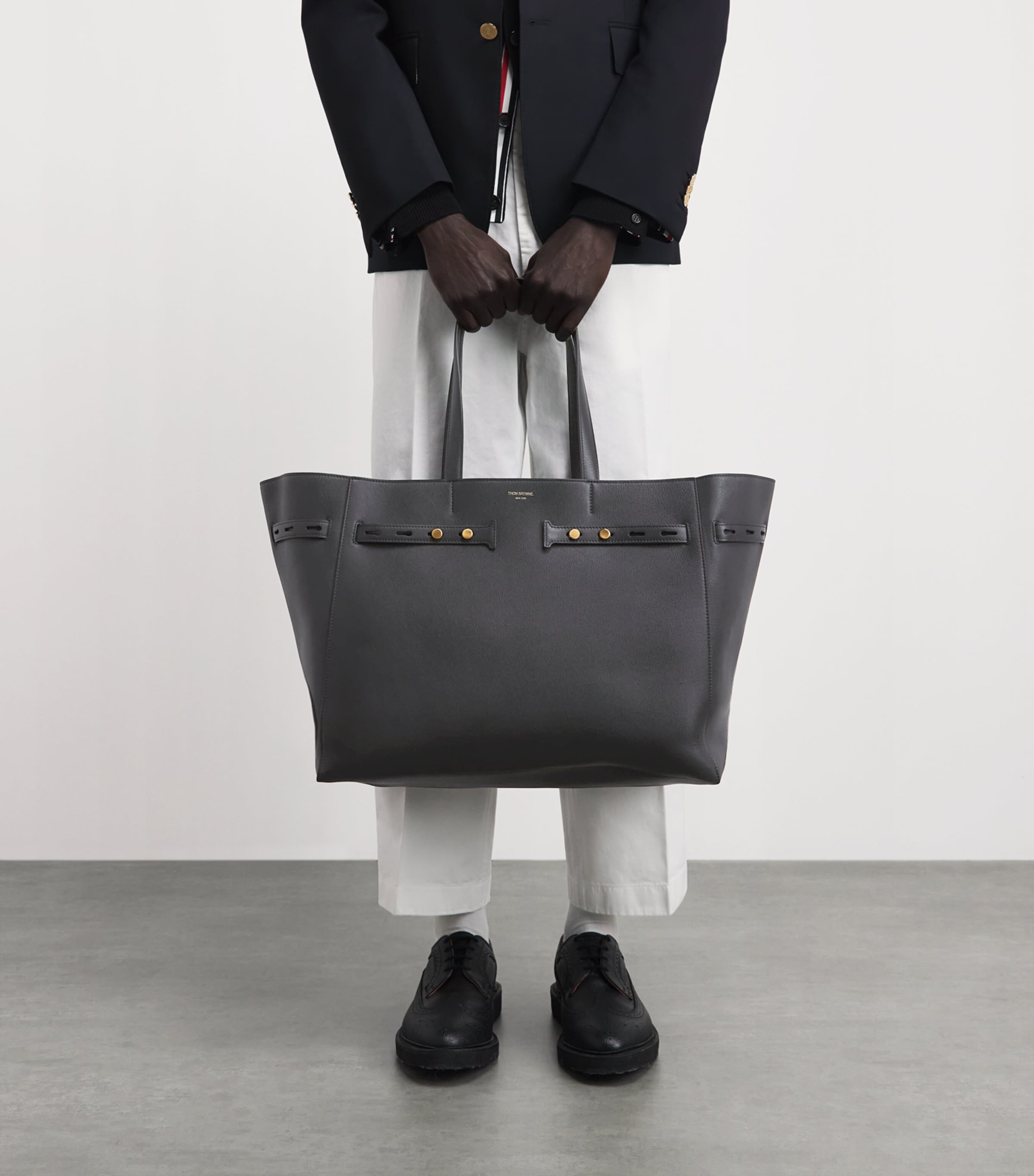 Thom Browne Leather Cabas Tote Bag Black Image 2