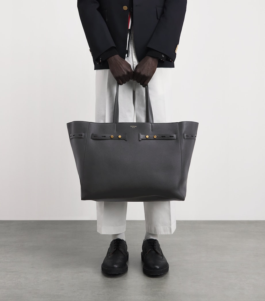 Thom Browne Leather Cabas Tote Bag Black Image 2
