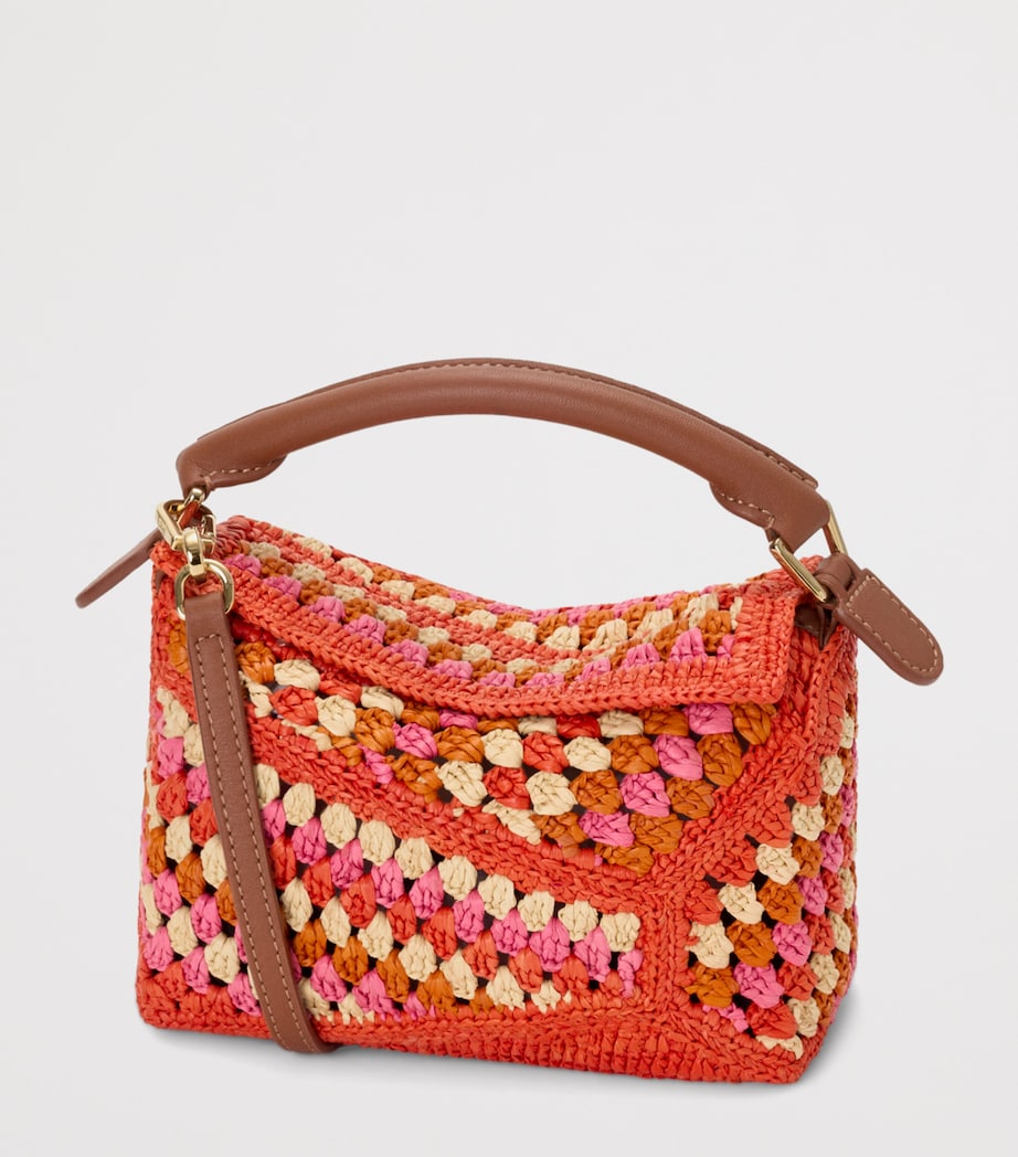 LOEWE x Paula's Ibiza Mini Crochet Puzzle Edge Top Handle Bag Bright Orange/pink Image 2