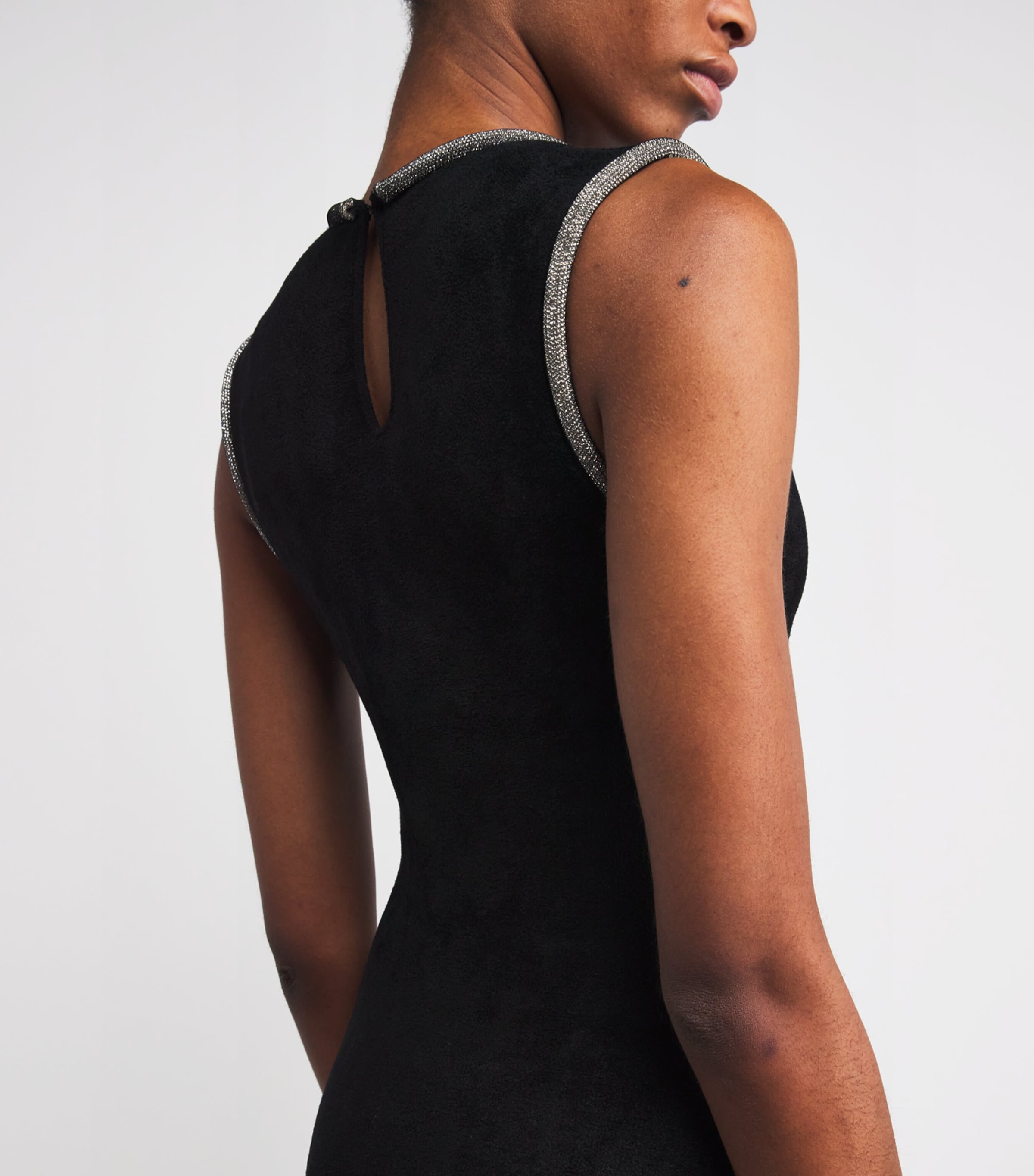 Velvet Embellished-Detail Midi Dress BLACK Image 4