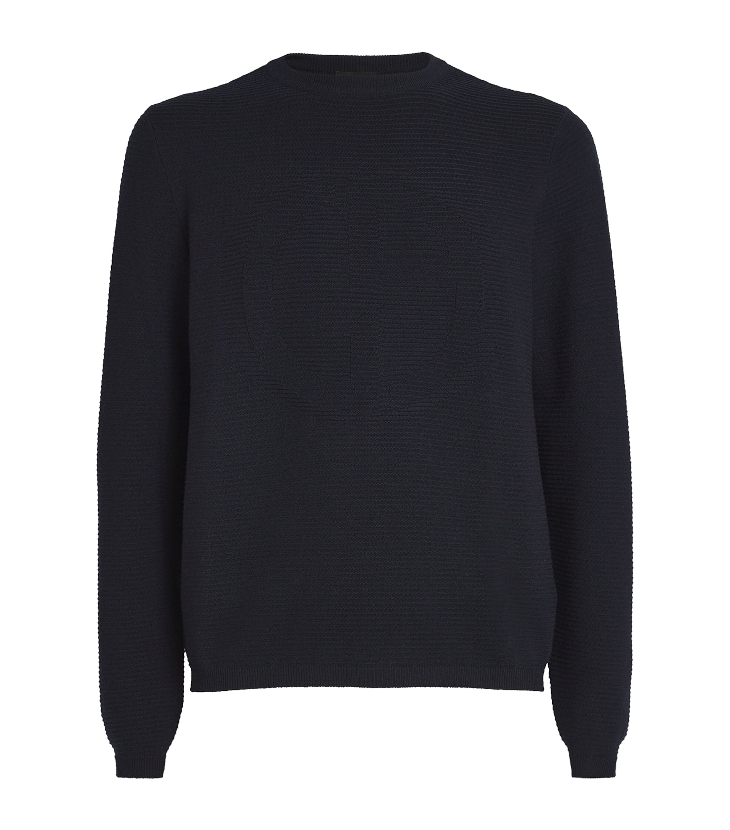 Shop Giorgio Armani Virgin Wool-blend Jacquard Logo Sweater In Blue