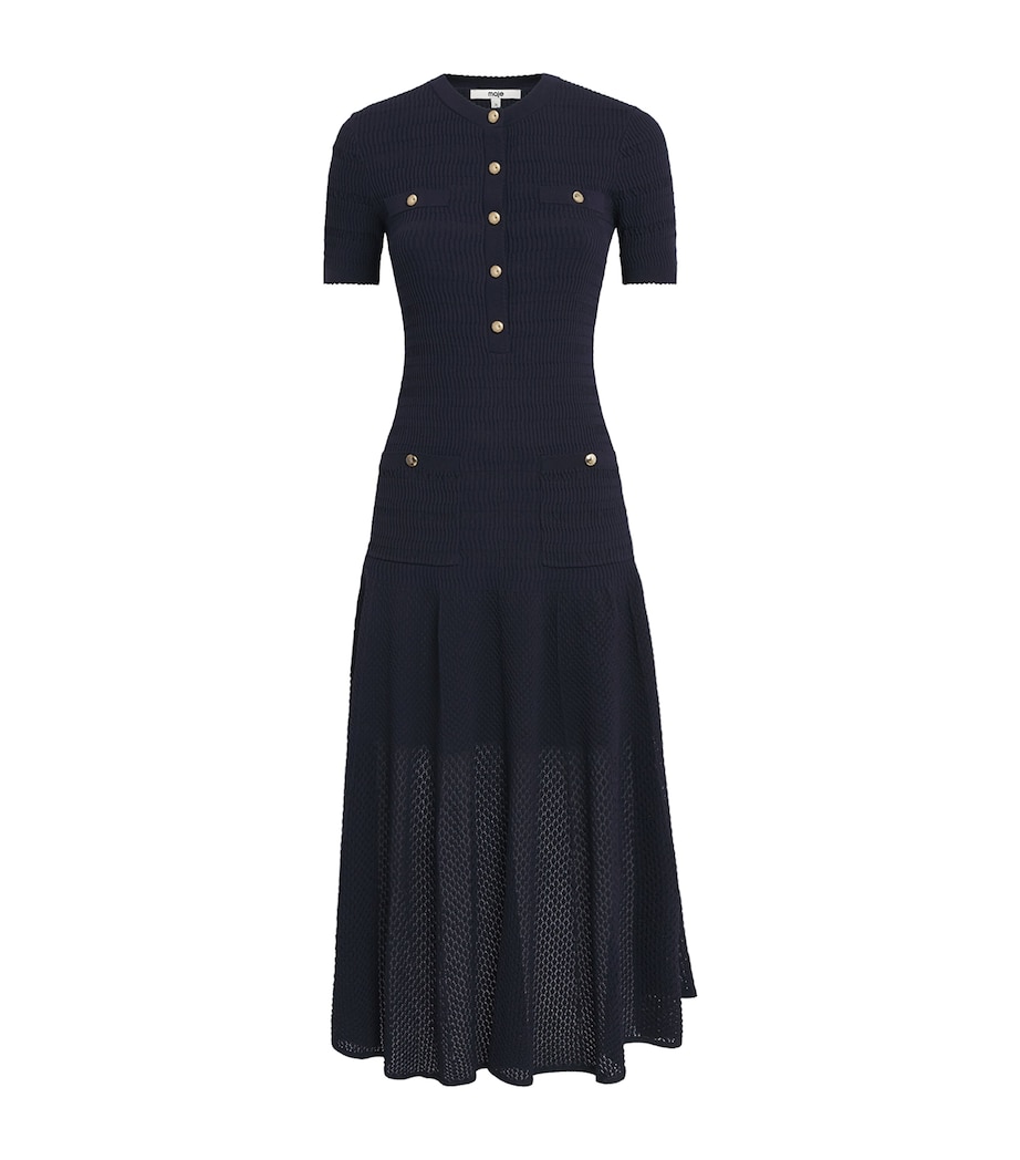 Maje Womens Knit Pointelle Maxi Dress Navy Image 1