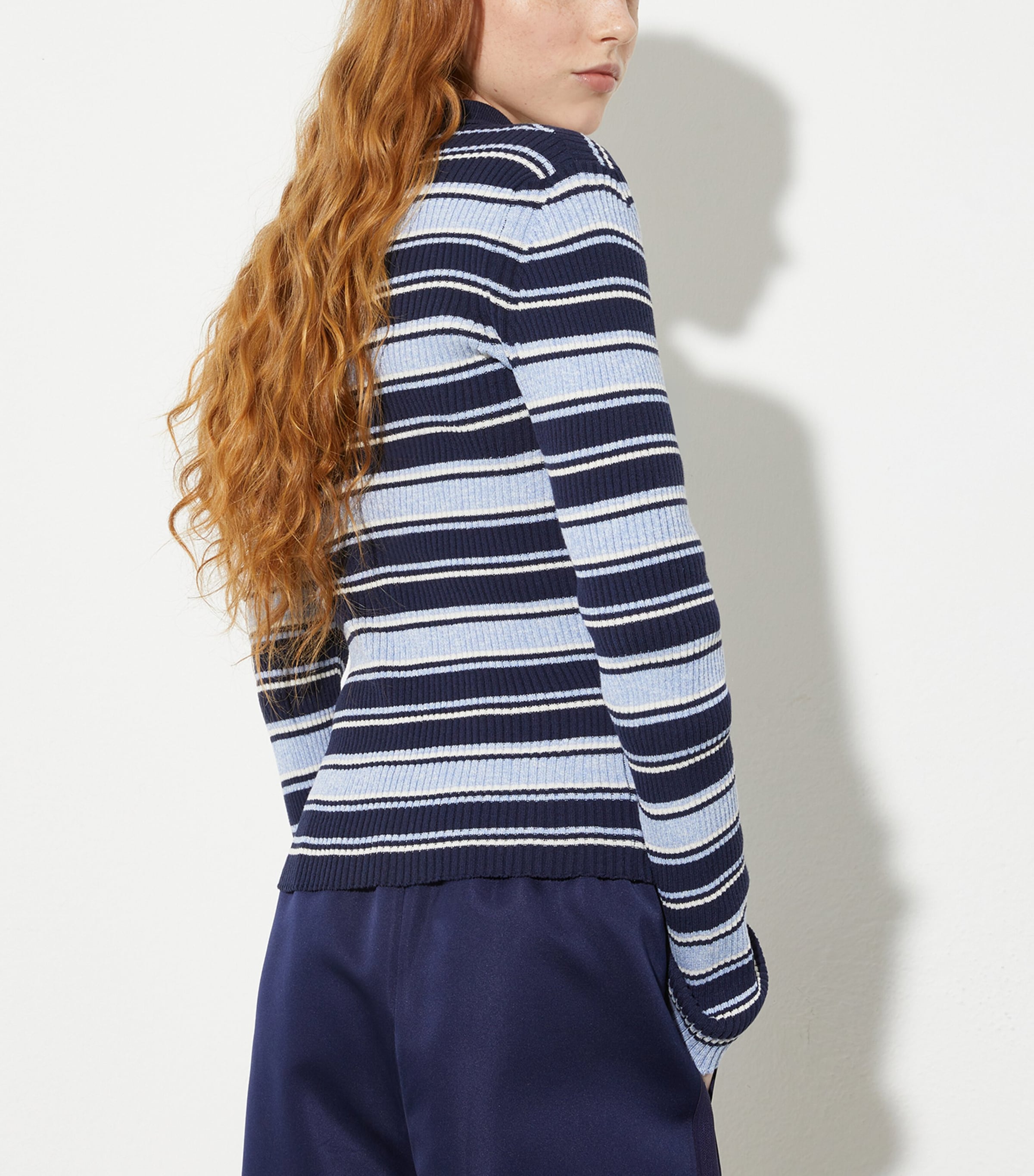 Rib-Knit Stripe Polo Sweater NAVY Image 4