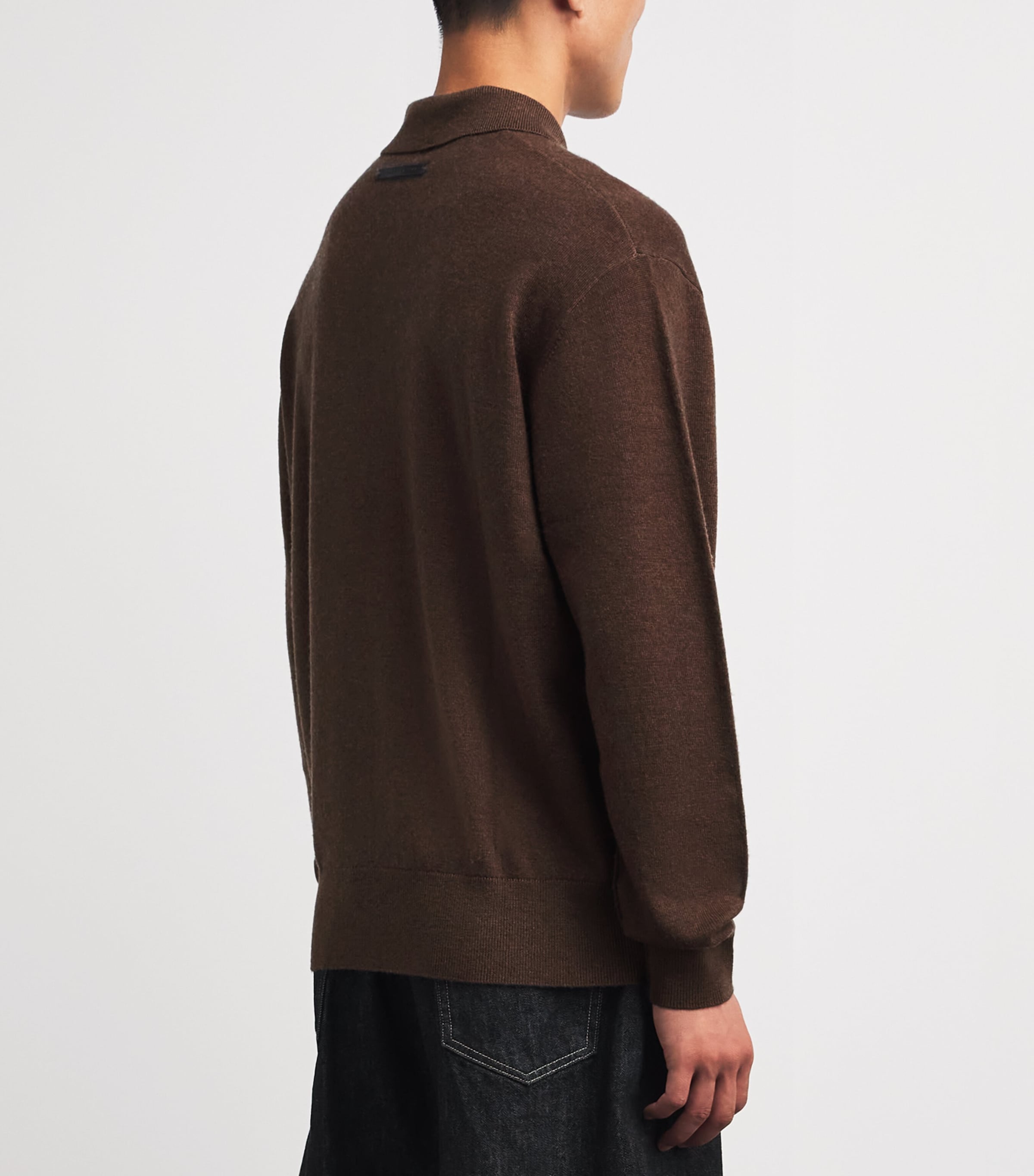7 For All Mankind Mens Wool-Cashmere Long-Sleeve Polo Shirt Brown Image 5