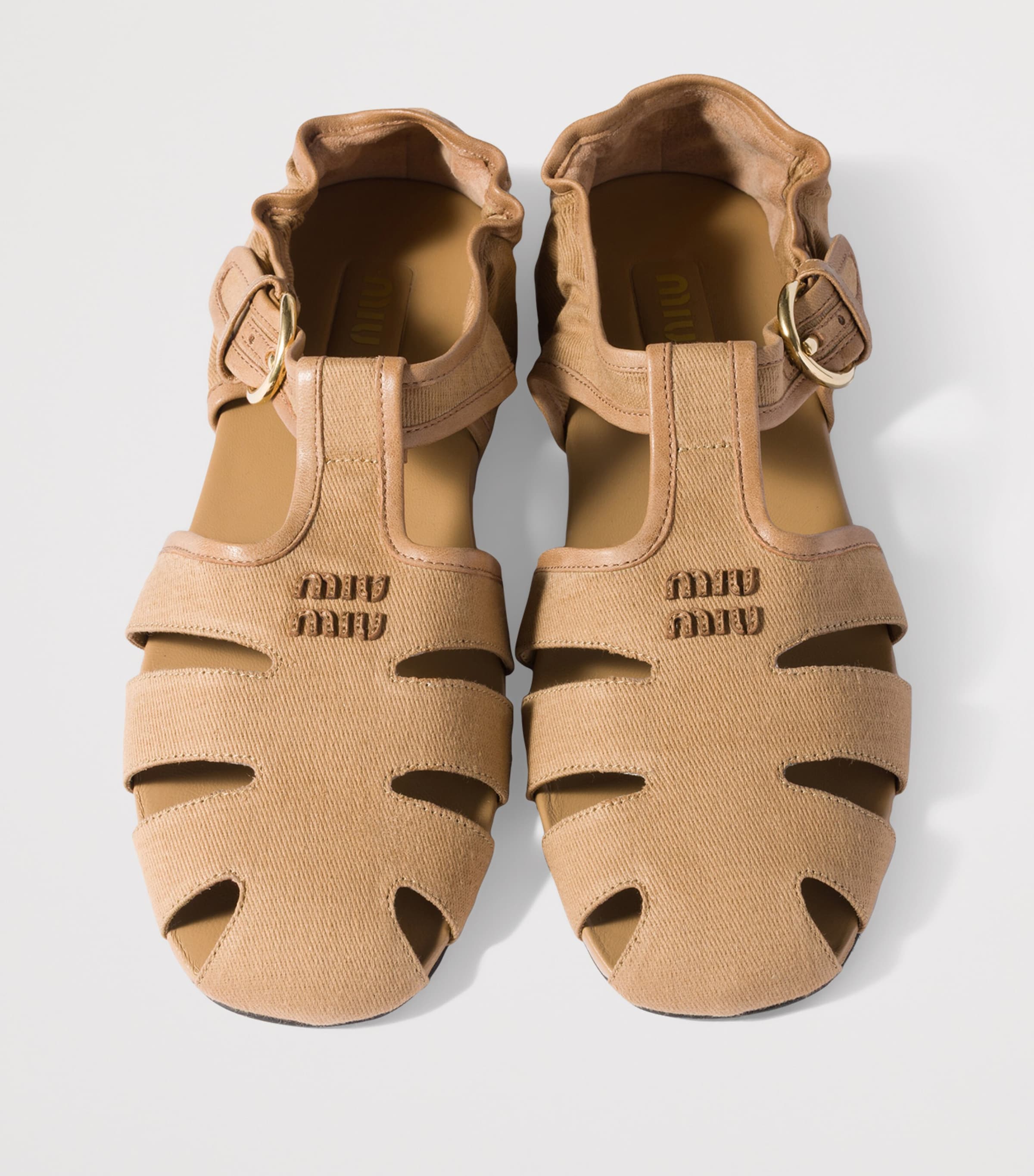 Miu Miu Cotton-Leather Fisherman Sandals Neutral Image 3