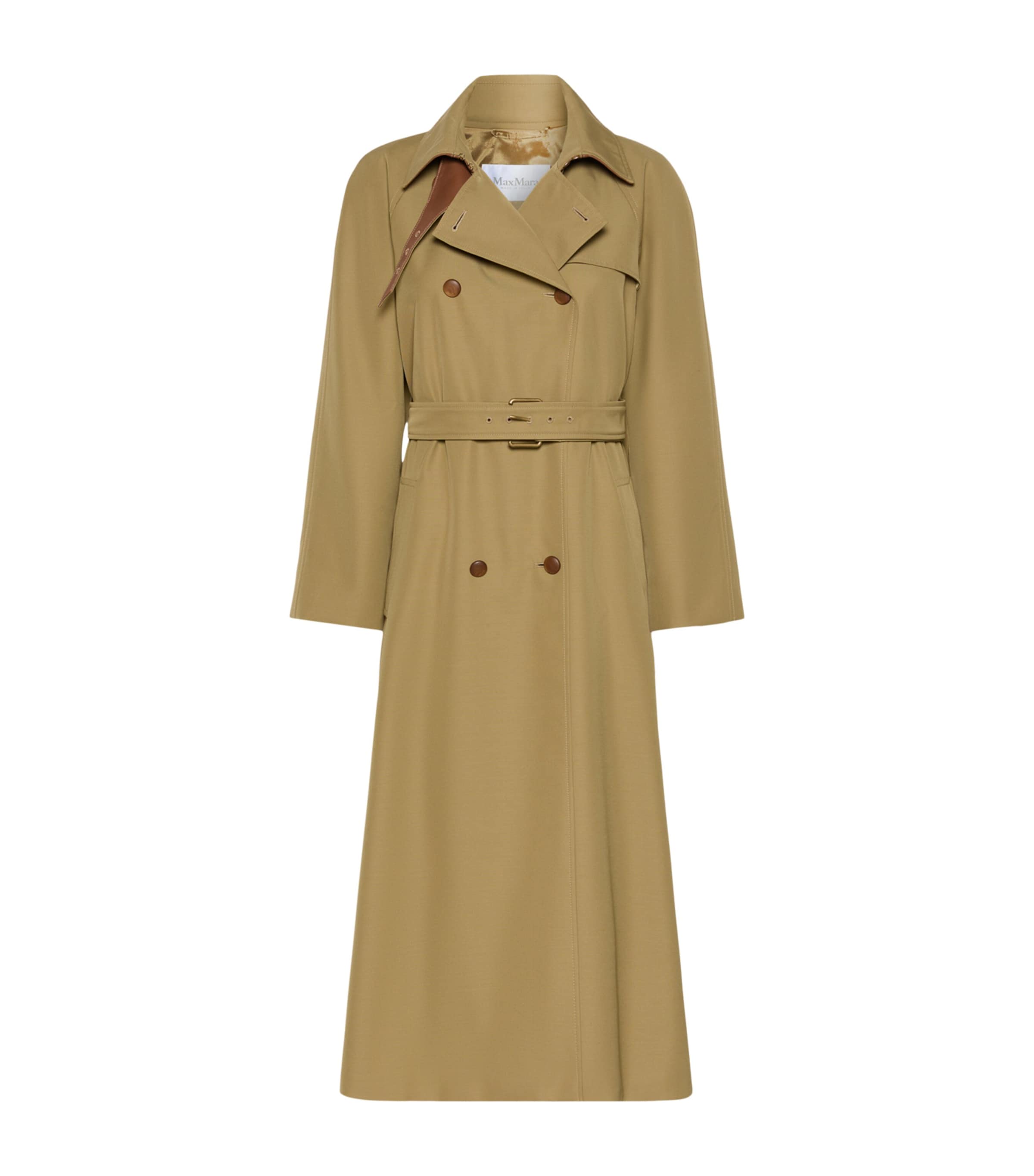 Max Mara Womens Leather-Trim Trench Coat Kaki Image 1