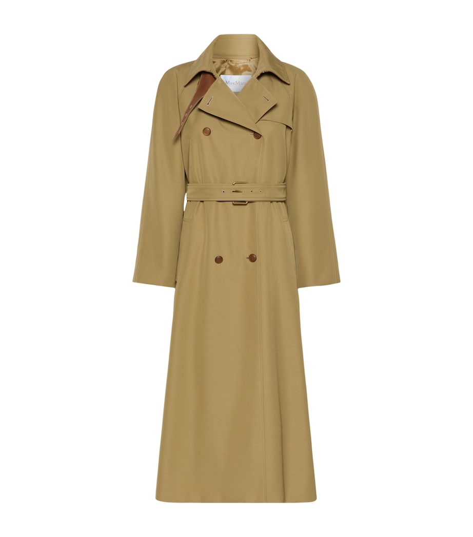 Max Mara Womens Leather-Trim Trench Coat Kaki Image 1