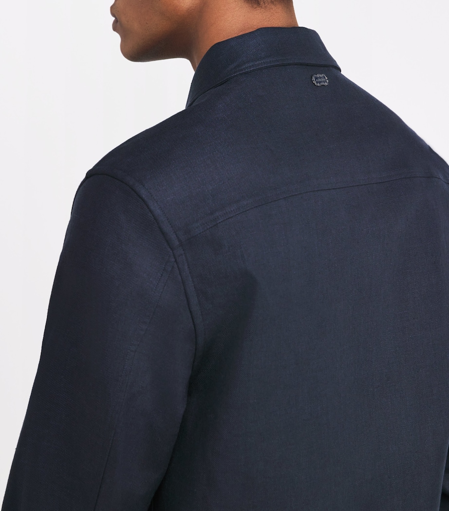 Agnona Mens Linen Concealed-Placket Overshirt Navy Image 6