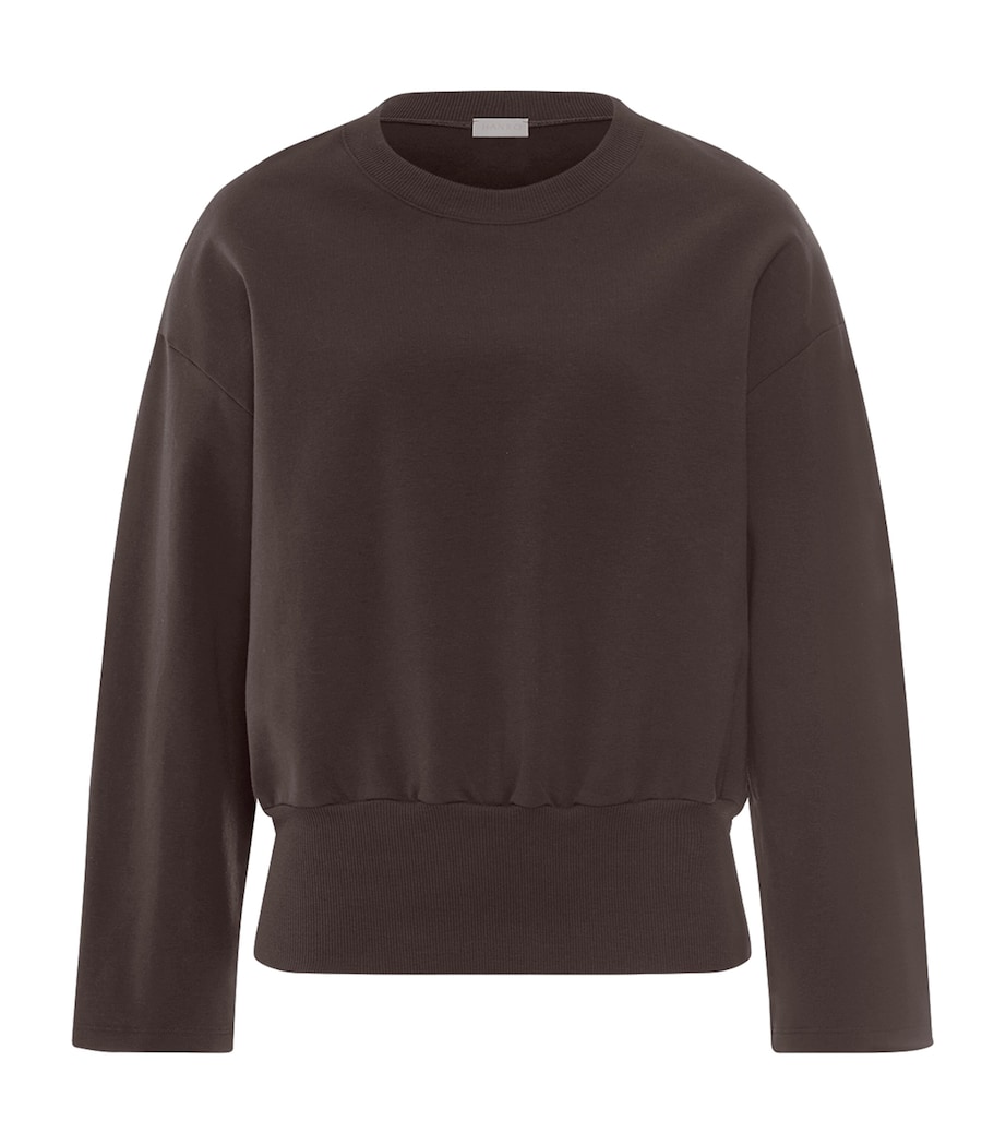 Hanro Womens Stretch-Cotton Natural Living Sweatshirt Dark Mocha Image 1