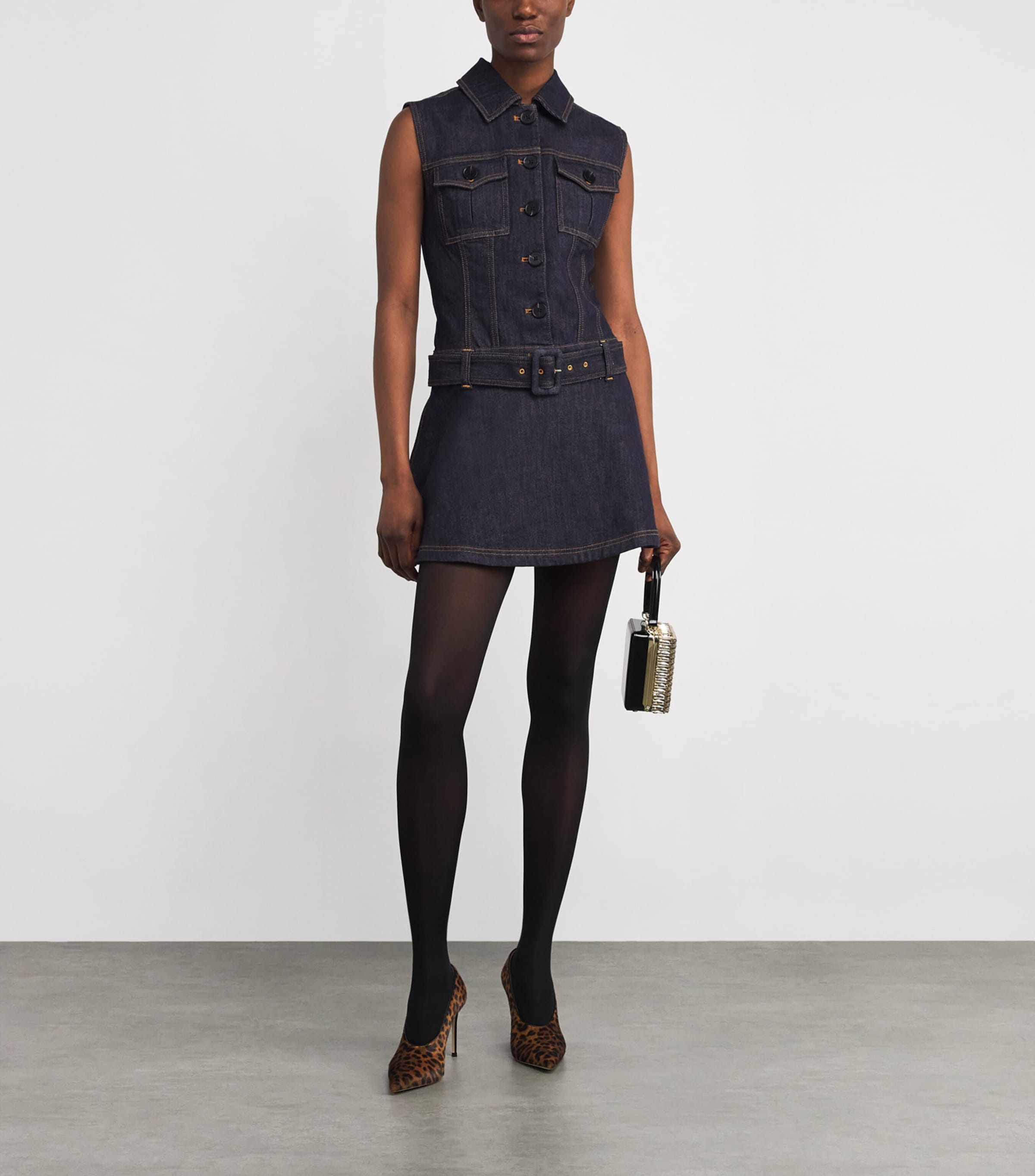 Denim Flared Mini Dress BLUE Image 2