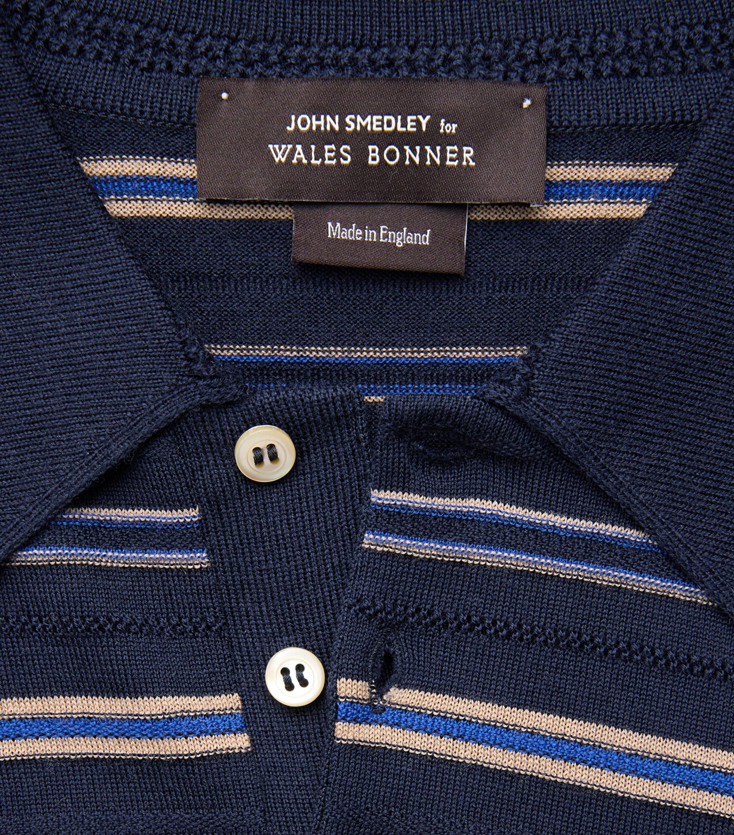 Wales Bonner Mens Cotton Beam Polo Shirt Nvy/almd/atlntc Blu Image 6
