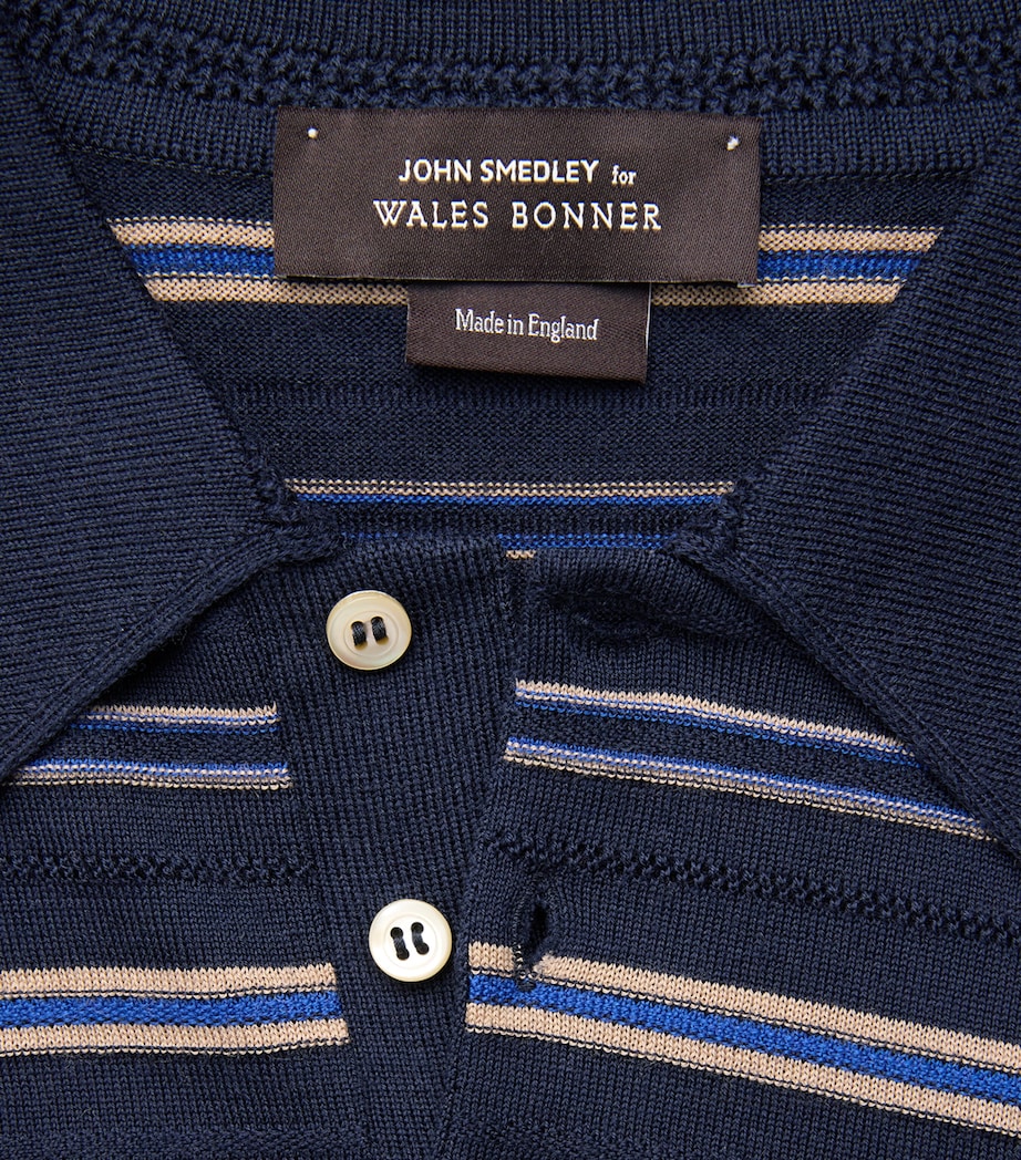 Wales Bonner Mens Cotton Beam Polo Shirt Nvy/almd/atlntc Blu Image 6